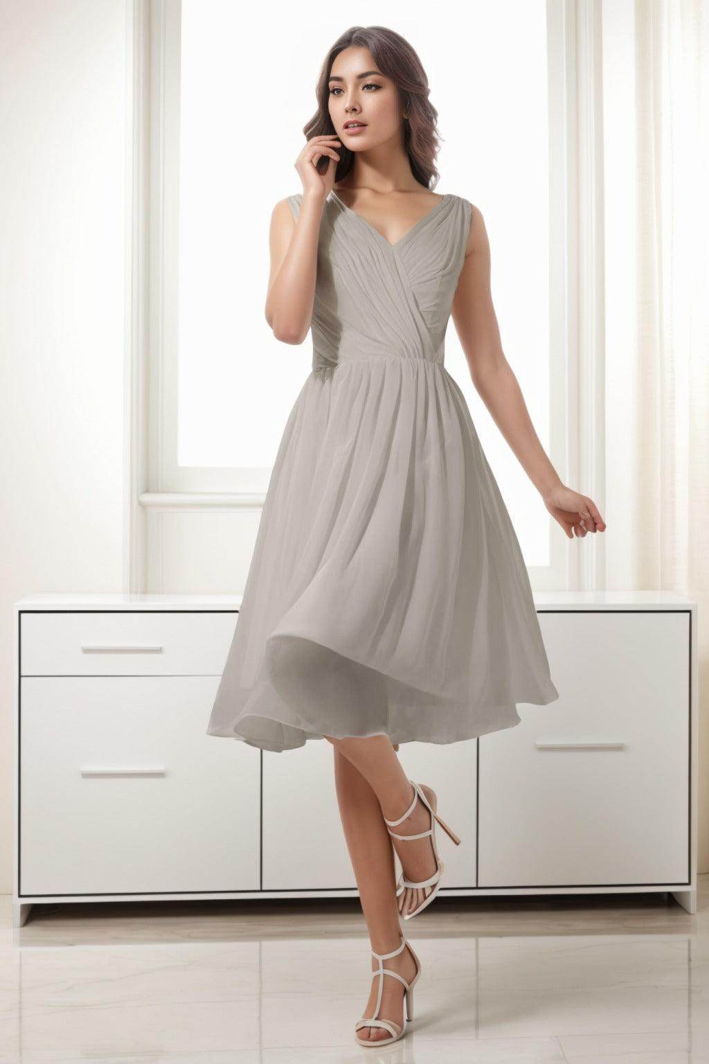 A-Line Tea Length Chiffon Homecoming Dresses CS0528