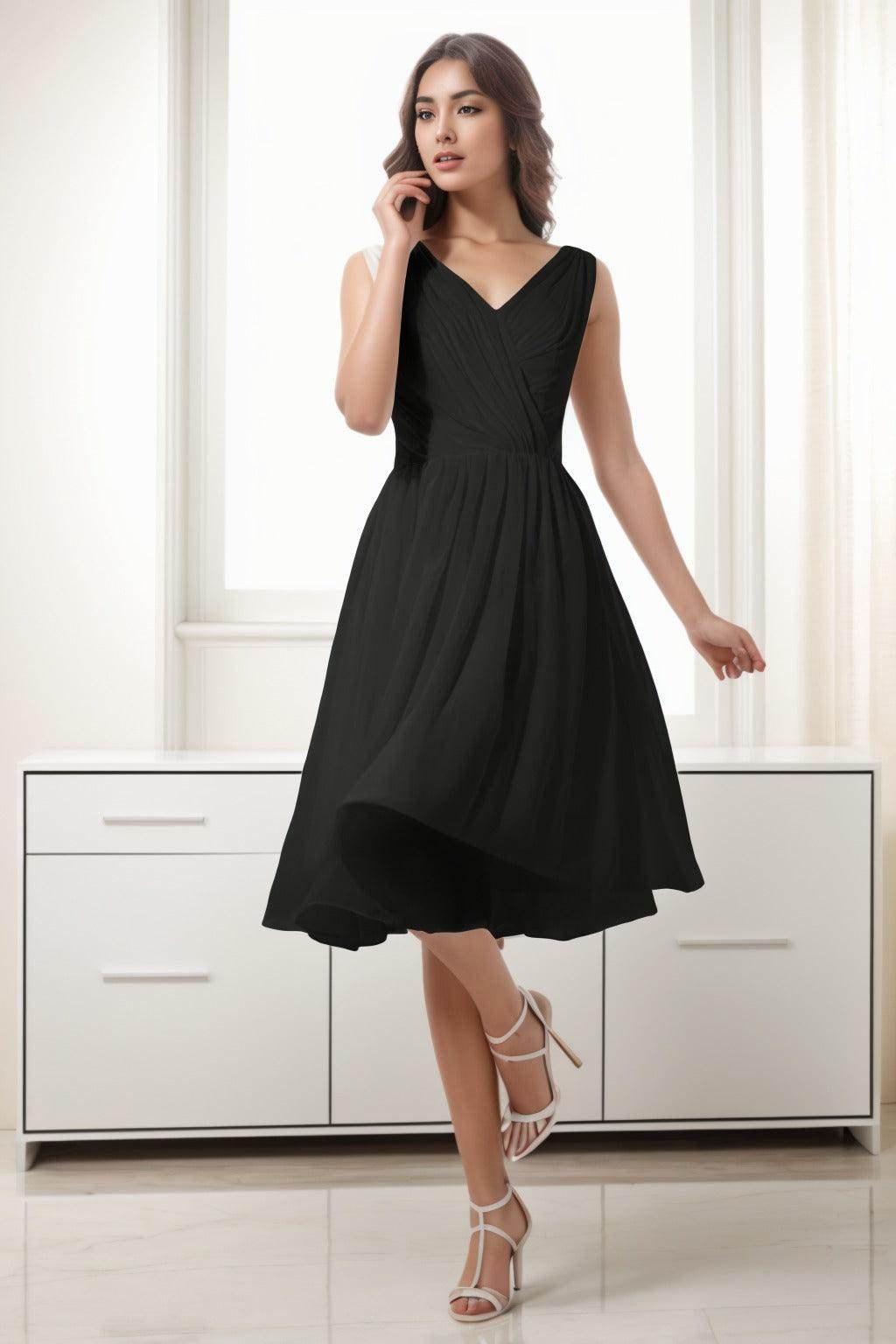 A-Line Tea Length Chiffon Homecoming Dresses CS0528