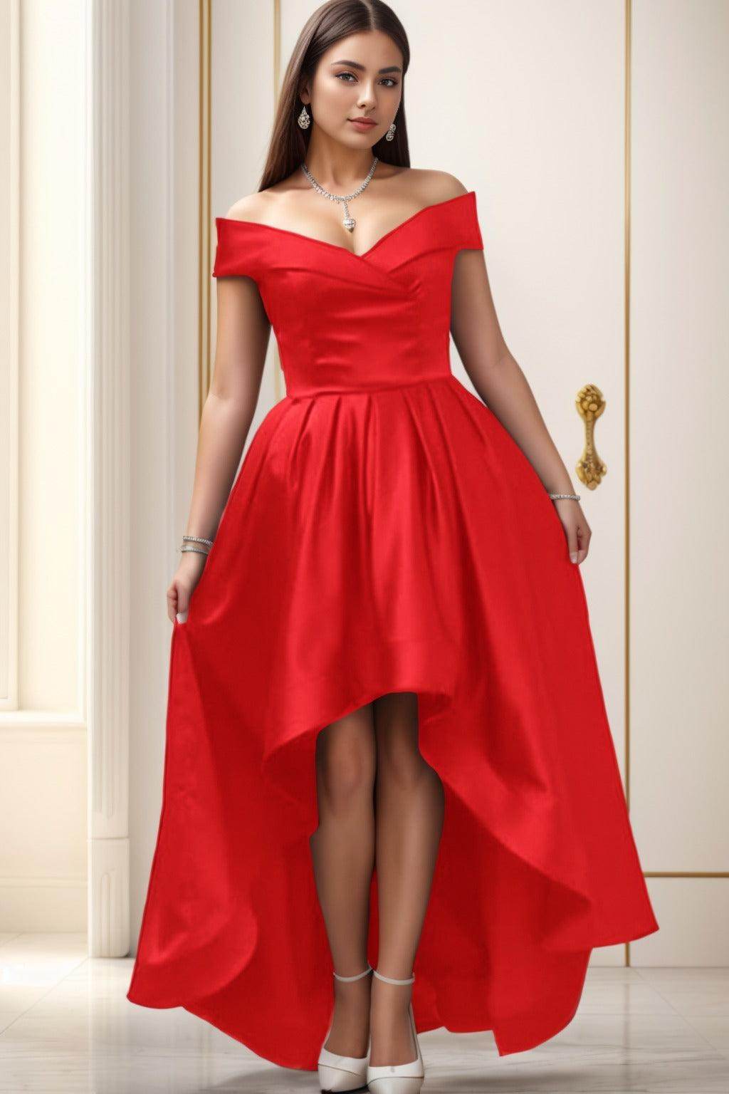 Asymmetrical High-Low Satin Homecoming Dresses CS0529