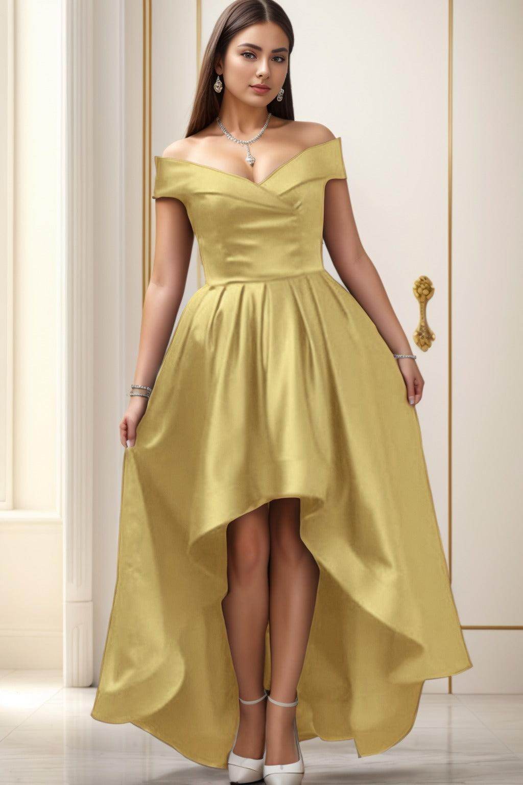 Asymmetrical High-Low Satin Homecoming Dresses CS0529