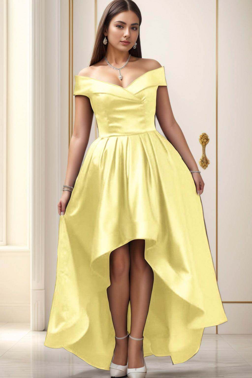Asymmetrical High-Low Satin Homecoming Dresses CS0529