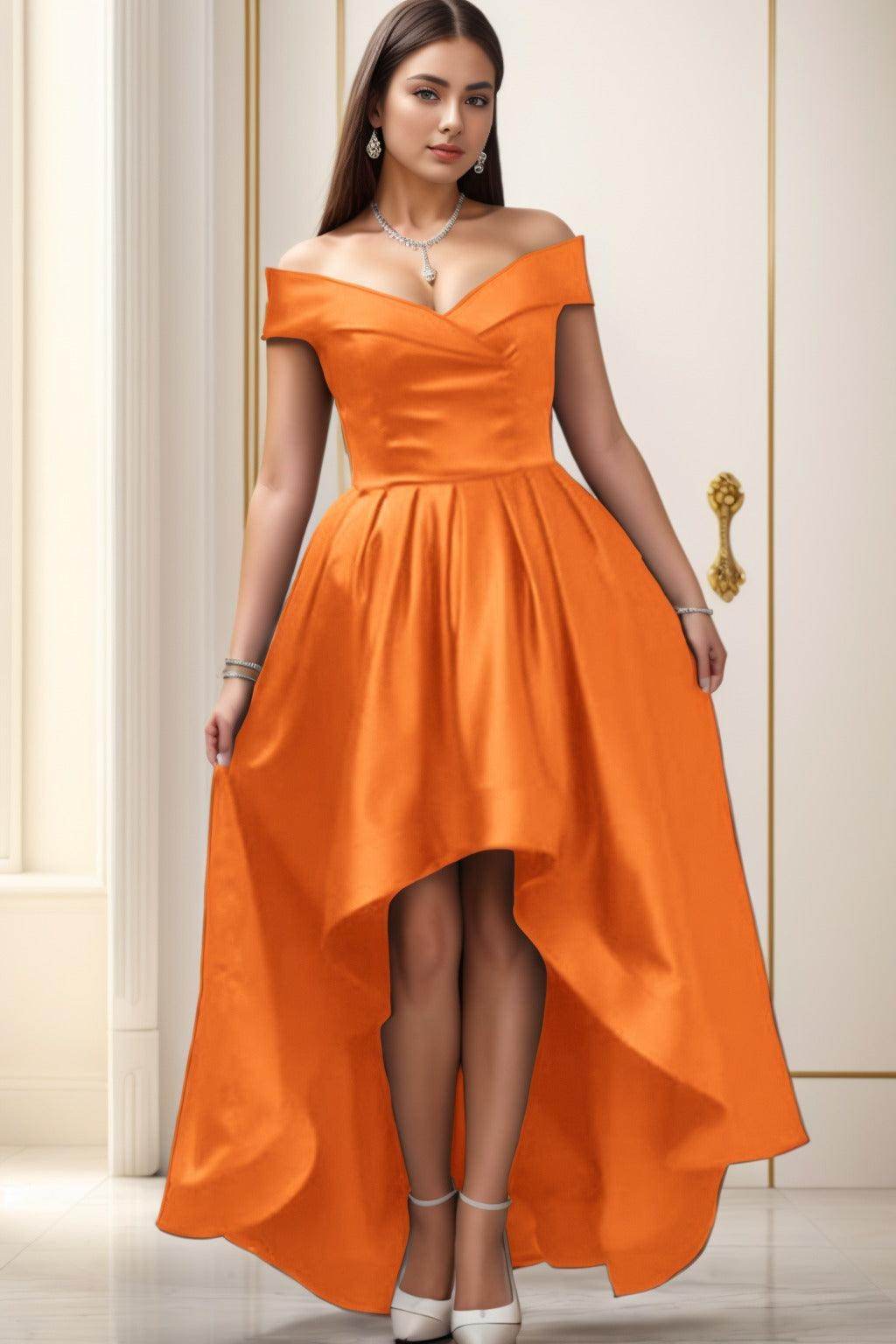 Asymmetrical High-Low Satin Homecoming Dresses CS0529