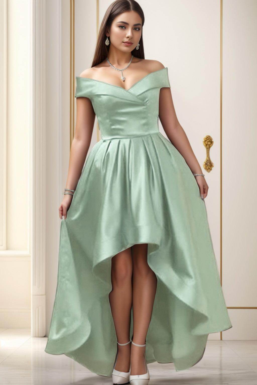 Asymmetrical High-Low Satin Homecoming Dresses CS0529