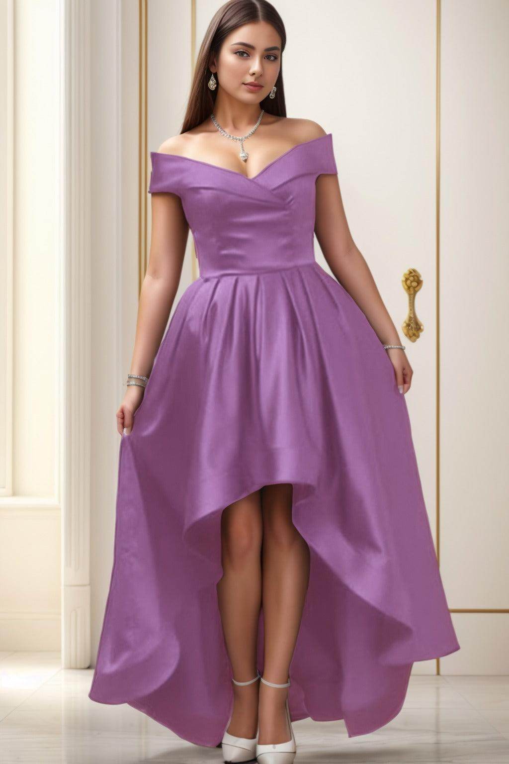 Asymmetrical High-Low Satin Homecoming Dresses CS0529