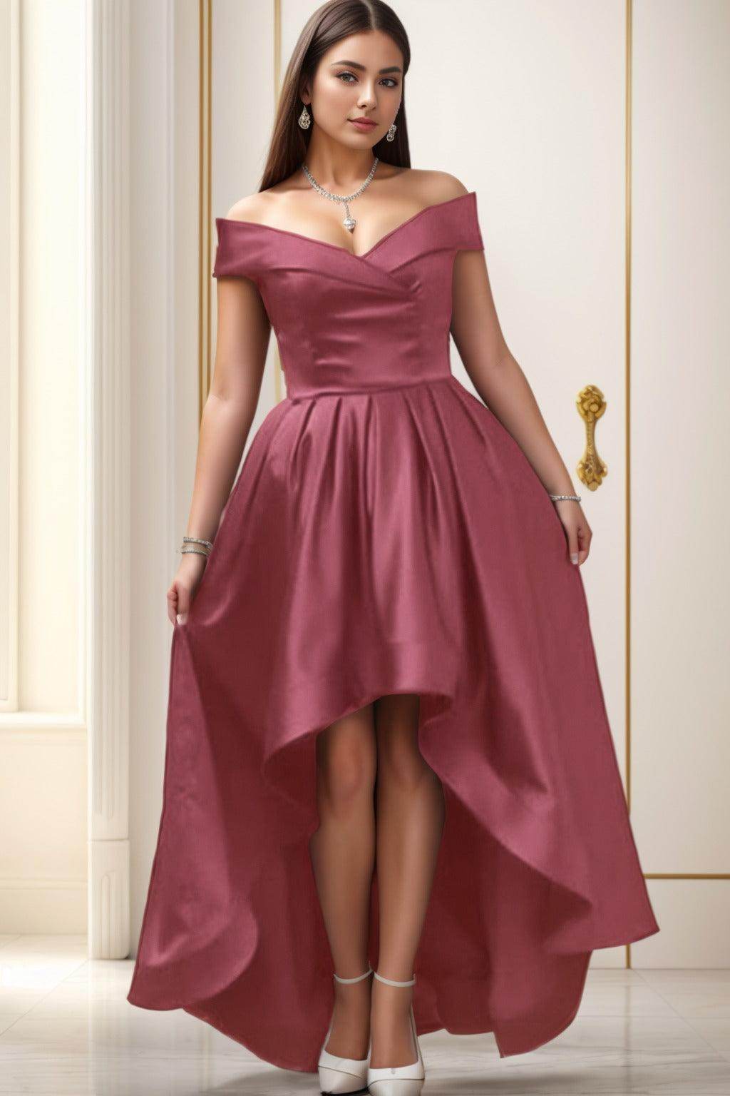 Asymmetrical High-Low Satin Homecoming Dresses CS0529