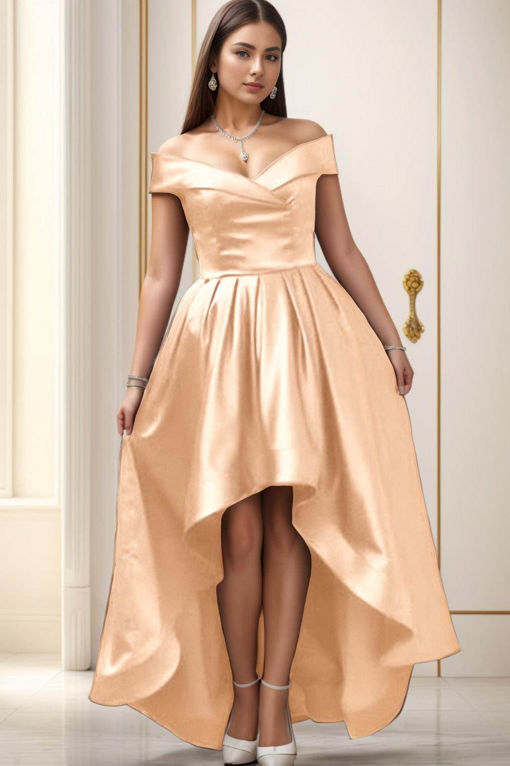 Asymmetrical High-Low Satin Homecoming Dresses CS0529