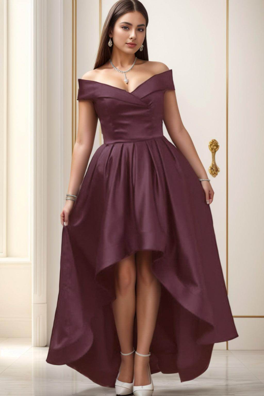 Asymmetrical High-Low Satin Homecoming Dresses CS0529