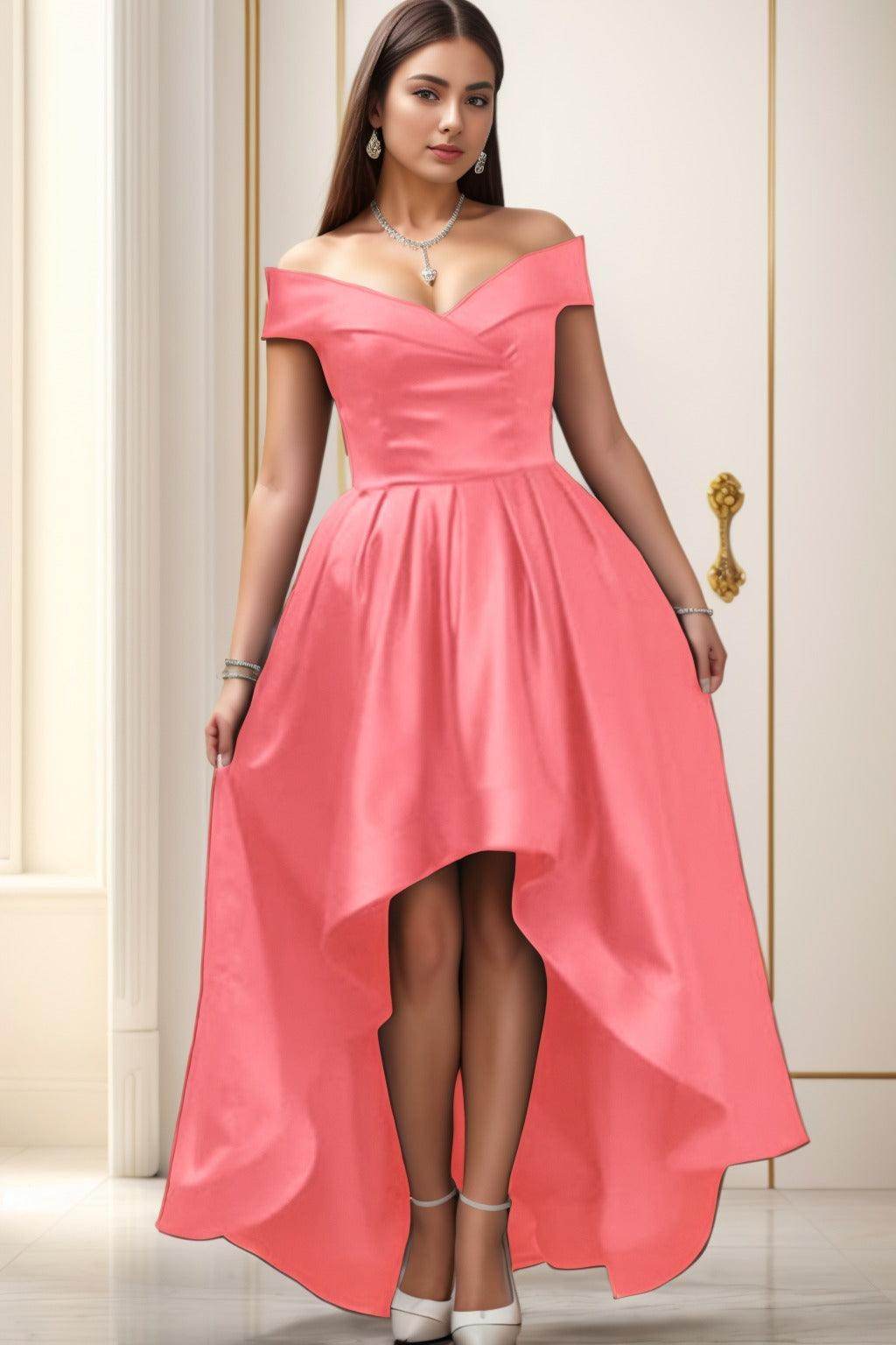 Asymmetrical High-Low Satin Homecoming Dresses CS0529