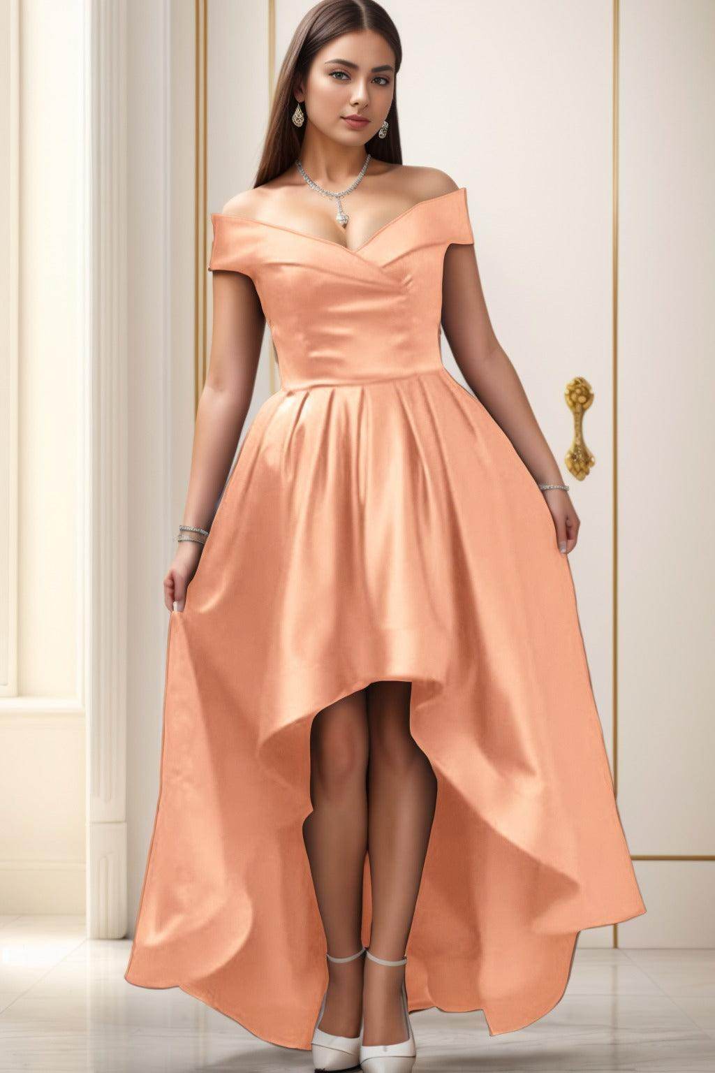 Asymmetrical High-Low Satin Homecoming Dresses CS0529