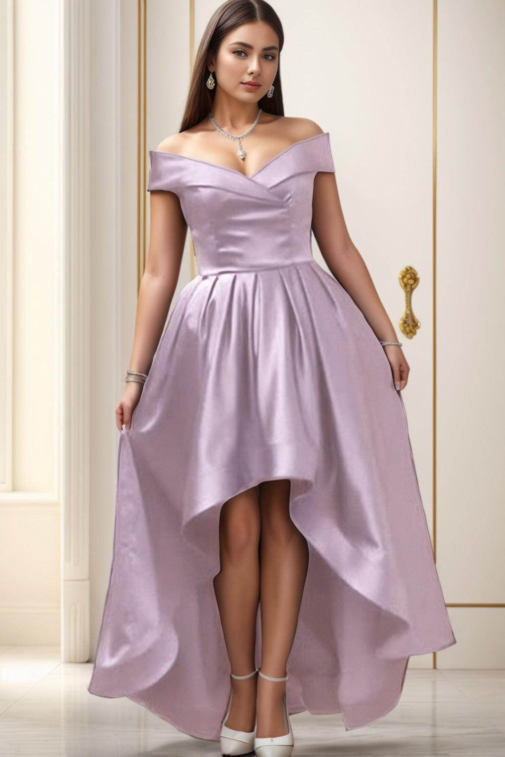 Asymmetrical High-Low Satin Homecoming Dresses CS0529