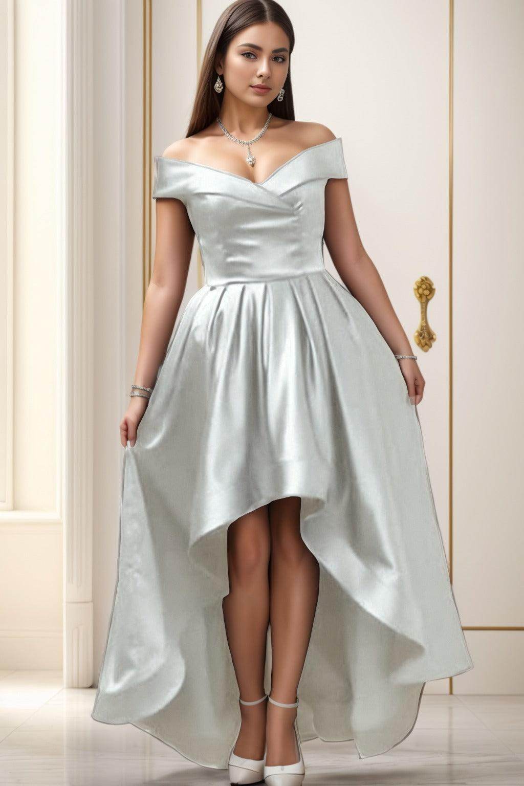 Asymmetrical High-Low Satin Homecoming Dresses CS0529