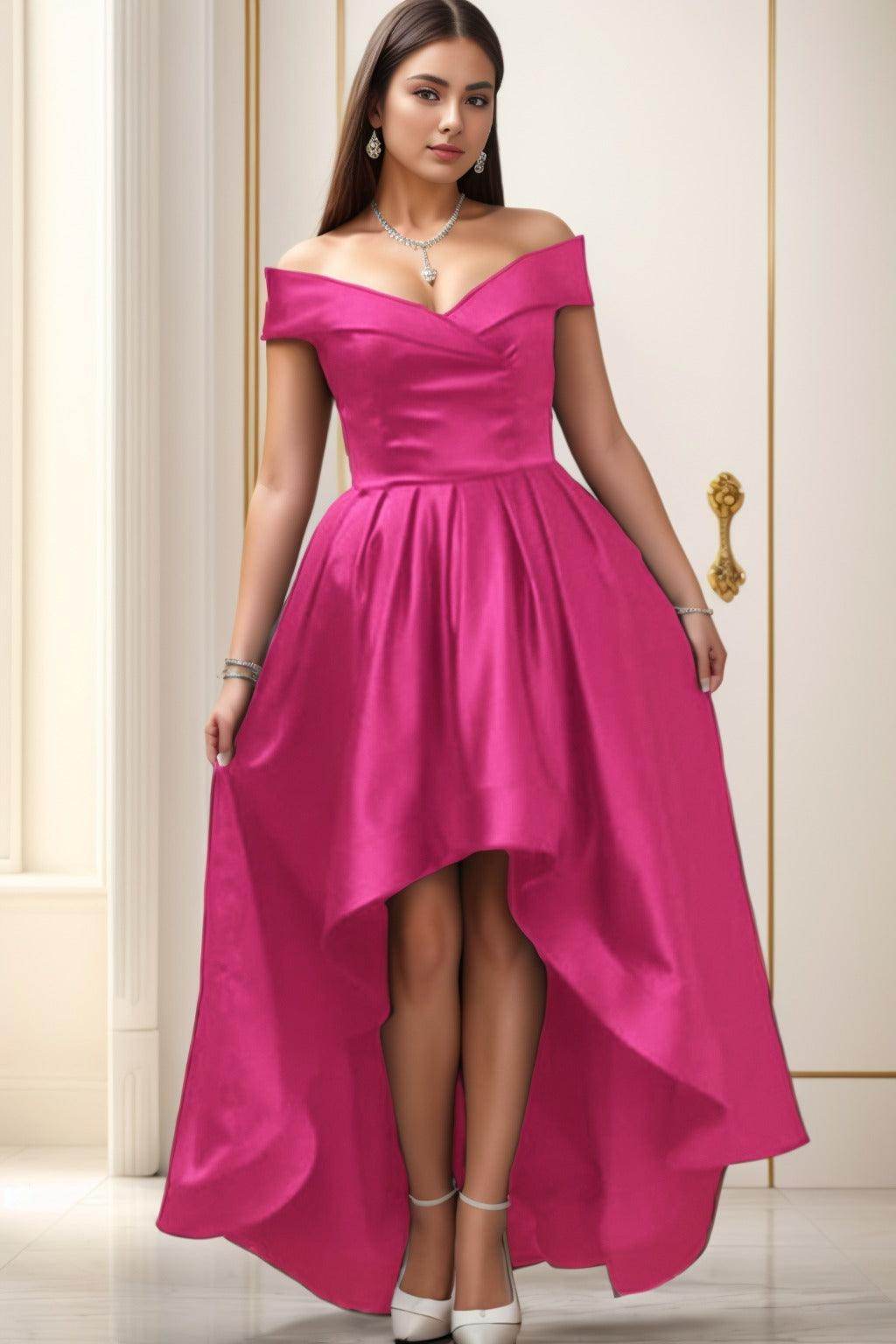 Asymmetrical High-Low Satin Homecoming Dresses CS0529
