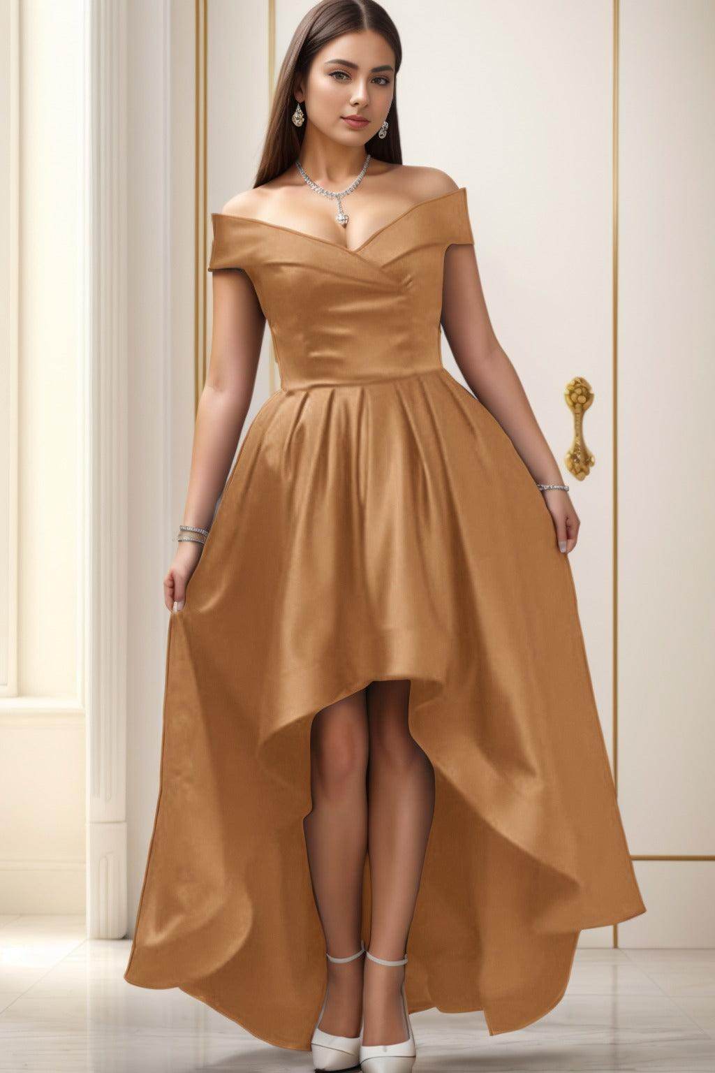 Asymmetrical High-Low Satin Homecoming Dresses CS0529