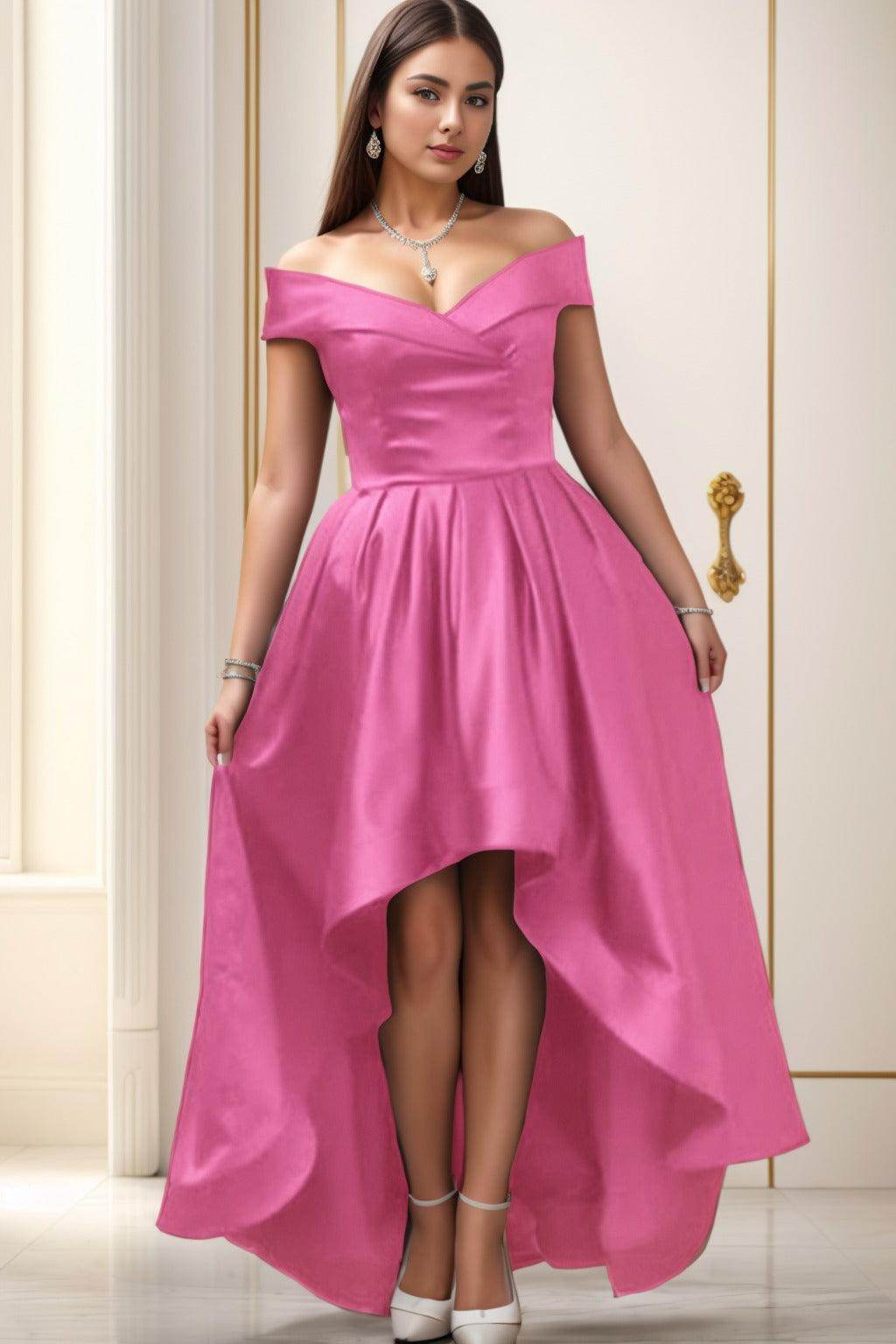 Asymmetrical High-Low Satin Homecoming Dresses CS0529