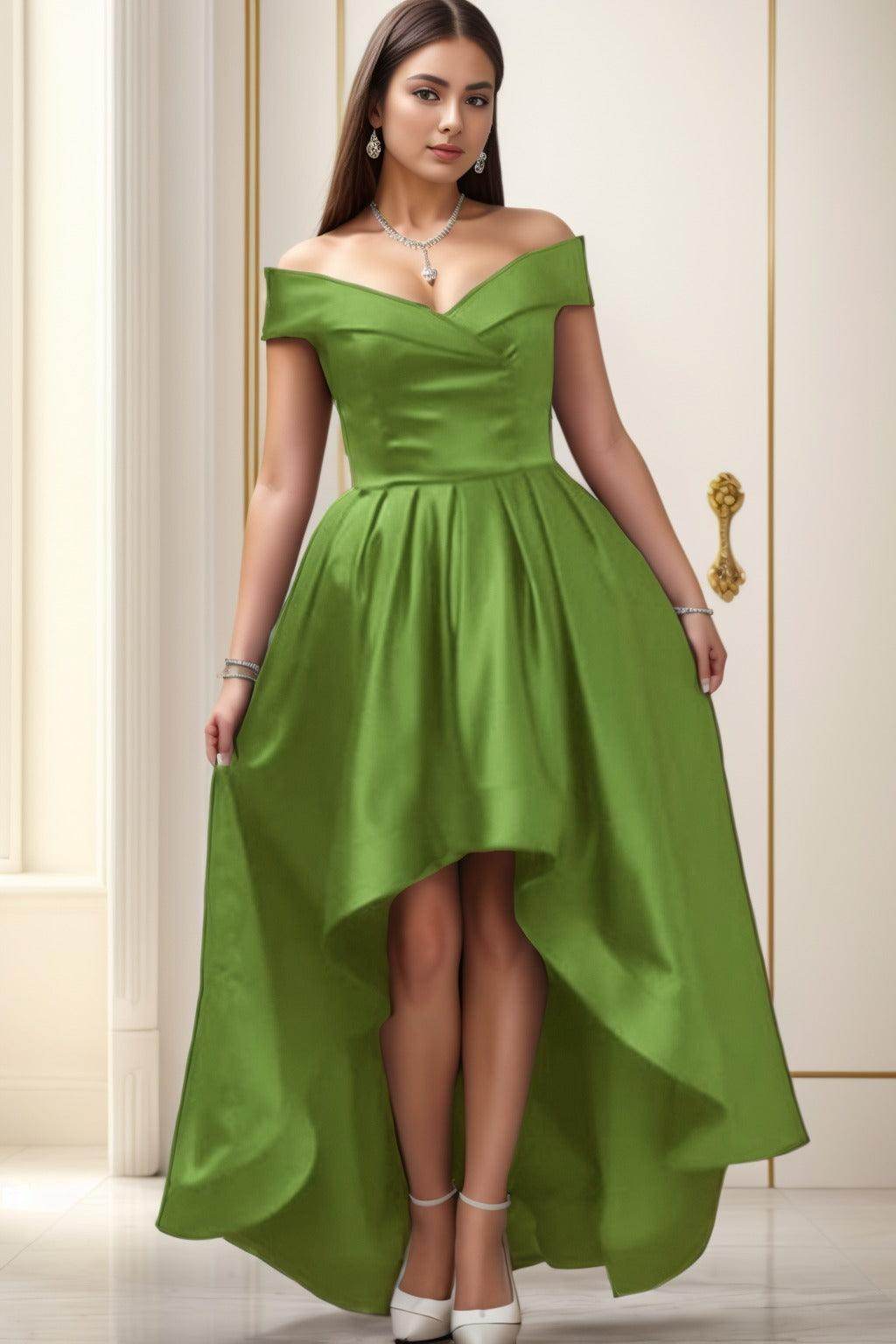 Asymmetrical High-Low Satin Homecoming Dresses CS0529