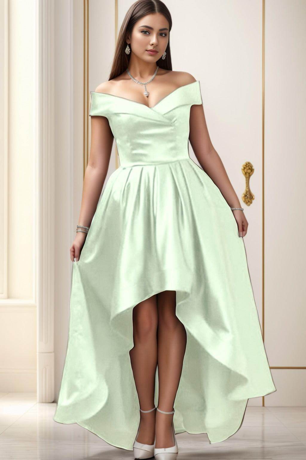 Asymmetrical High-Low Satin Homecoming Dresses CS0529