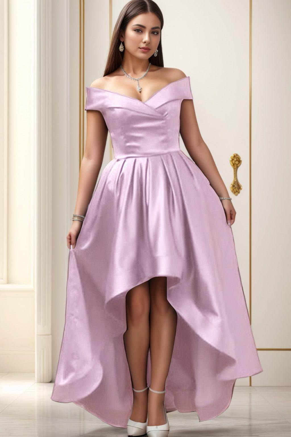 Asymmetrical High-Low Satin Homecoming Dresses CS0529