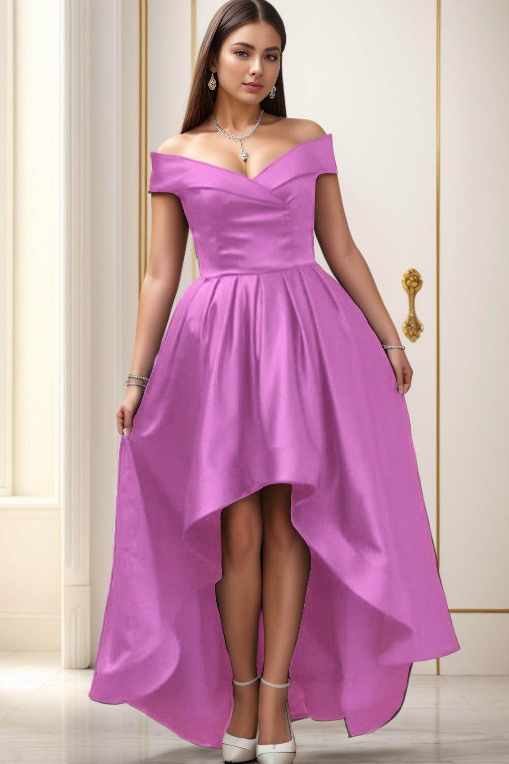 Asymmetrical High-Low Satin Homecoming Dresses CS0529