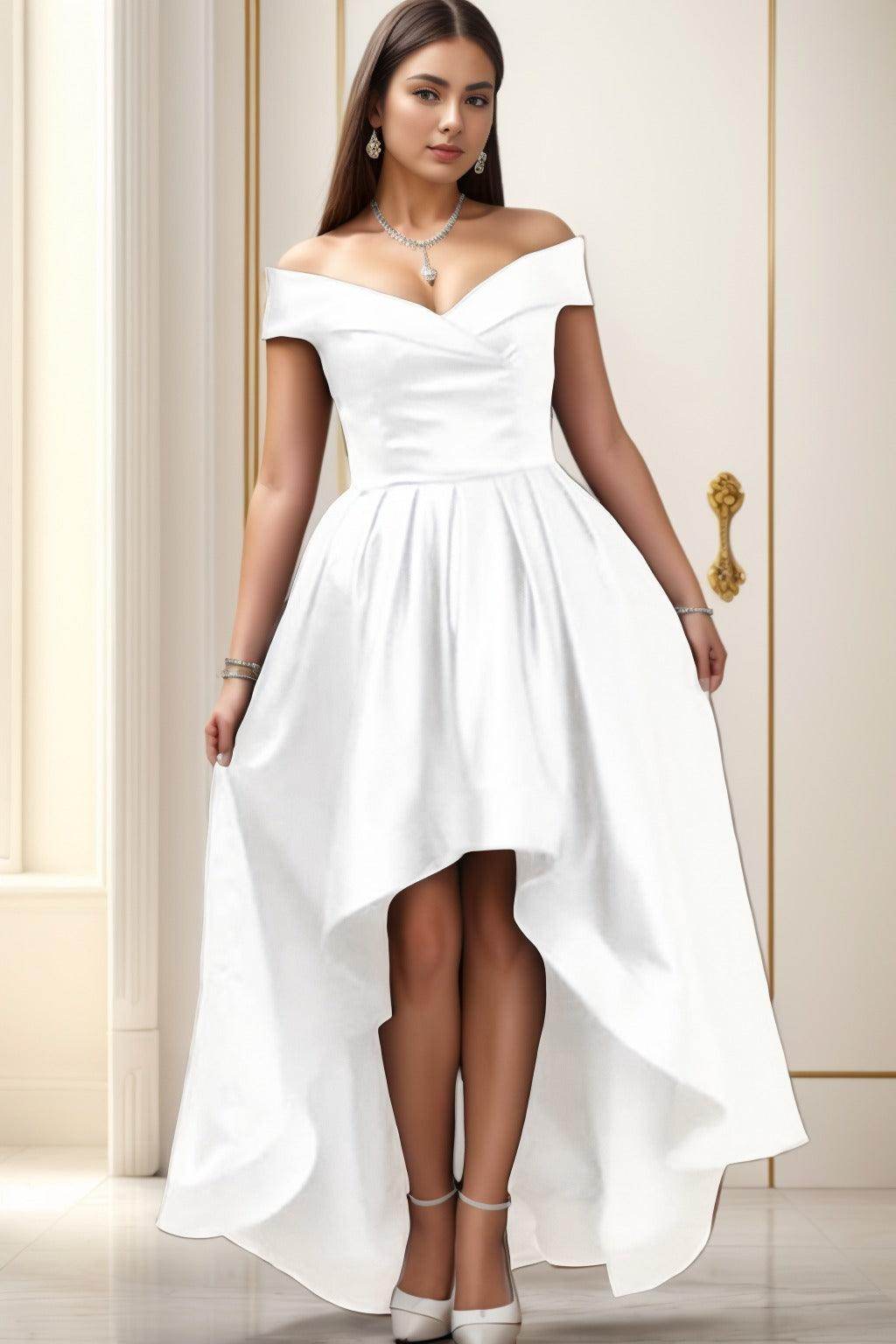 Asymmetrical High-Low Satin Homecoming Dresses CS0529
