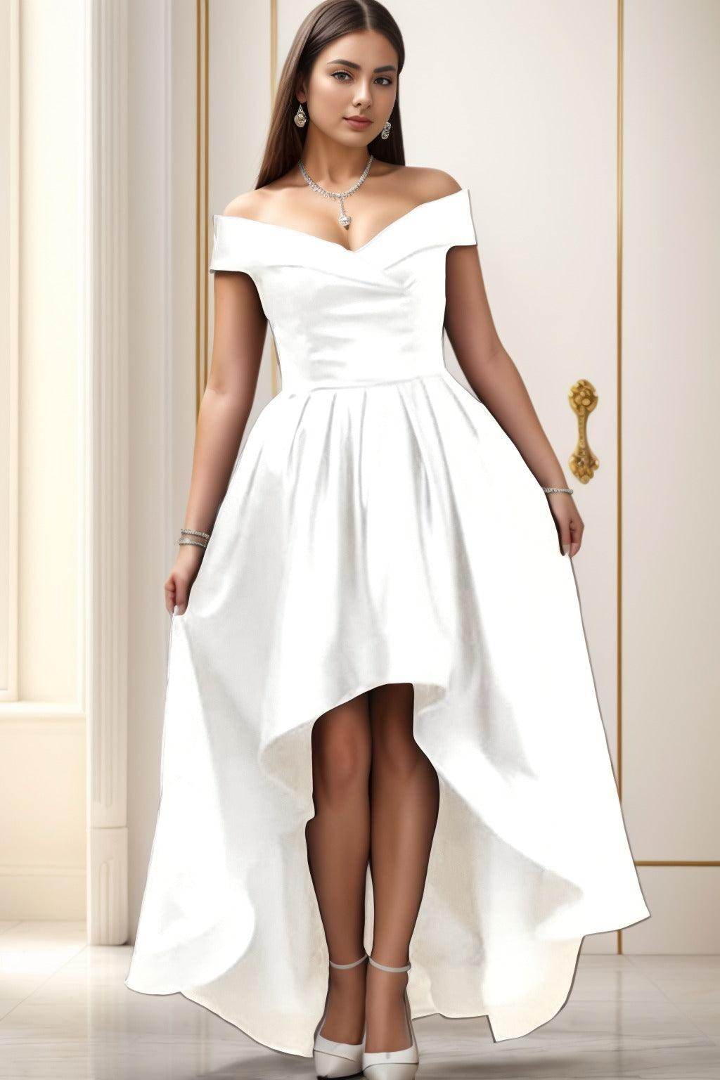Asymmetrical High-Low Satin Homecoming Dresses CS0529