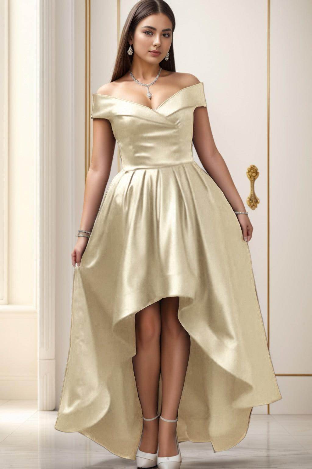 Asymmetrical High-Low Satin Homecoming Dresses CS0529