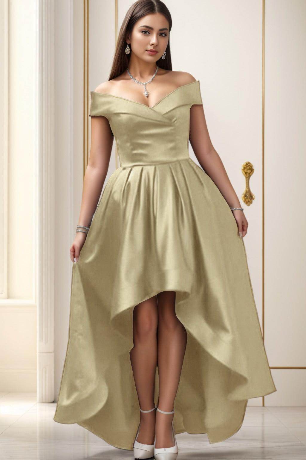 Asymmetrical High-Low Satin Homecoming Dresses CS0529