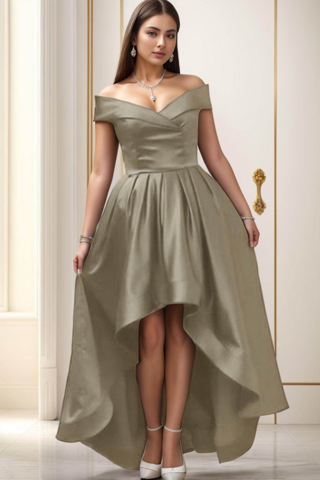 Asymmetrical High-Low Satin Homecoming Dresses CS0529