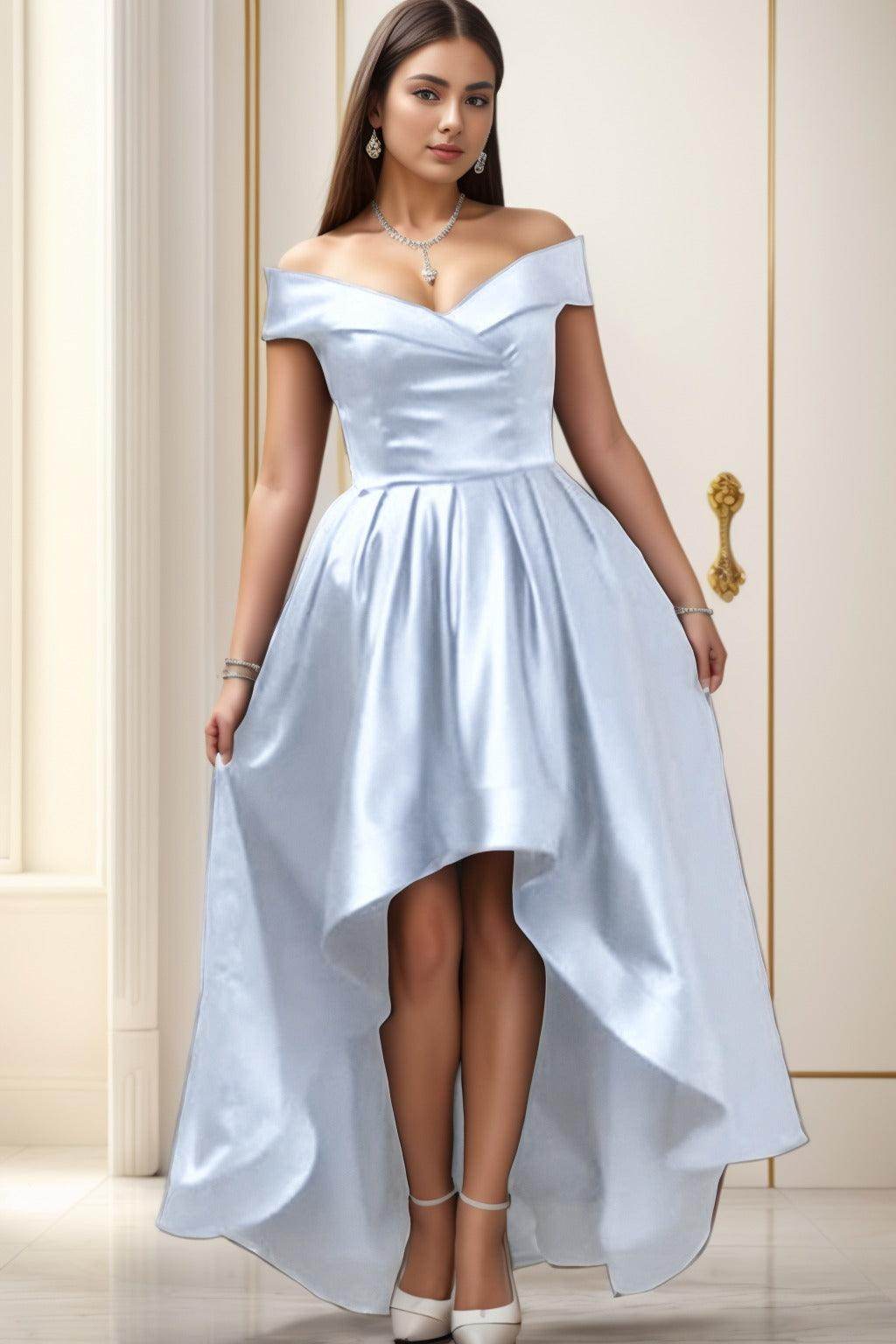 Asymmetrical High-Low Satin Homecoming Dresses CS0529