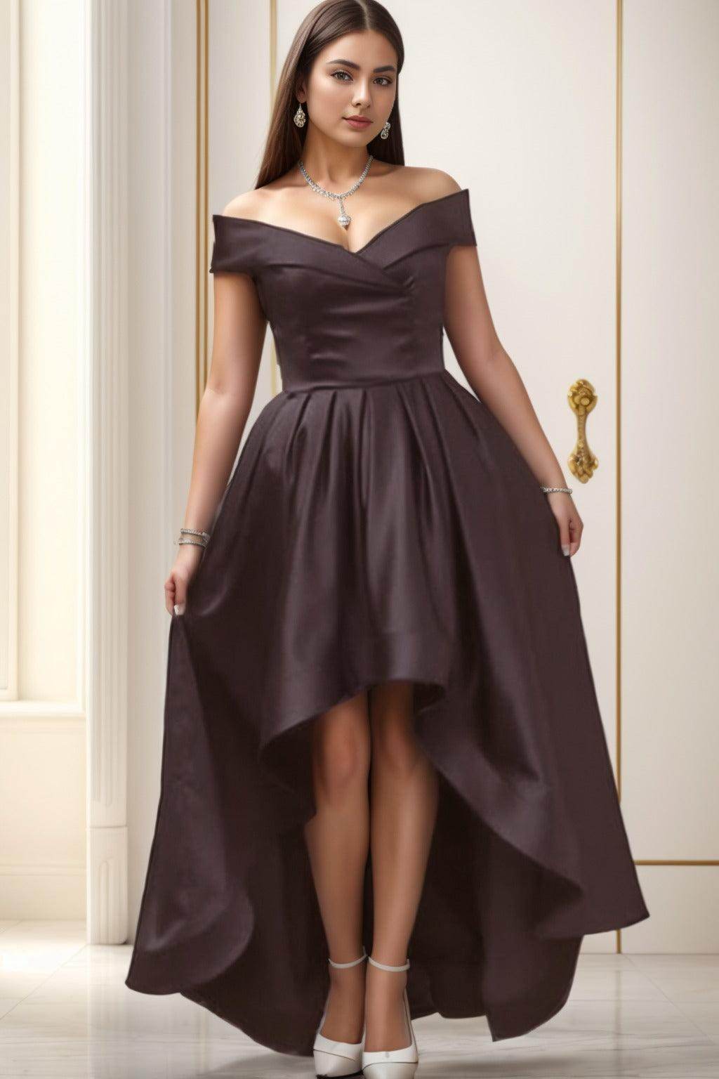 Asymmetrical High-Low Satin Homecoming Dresses CS0529