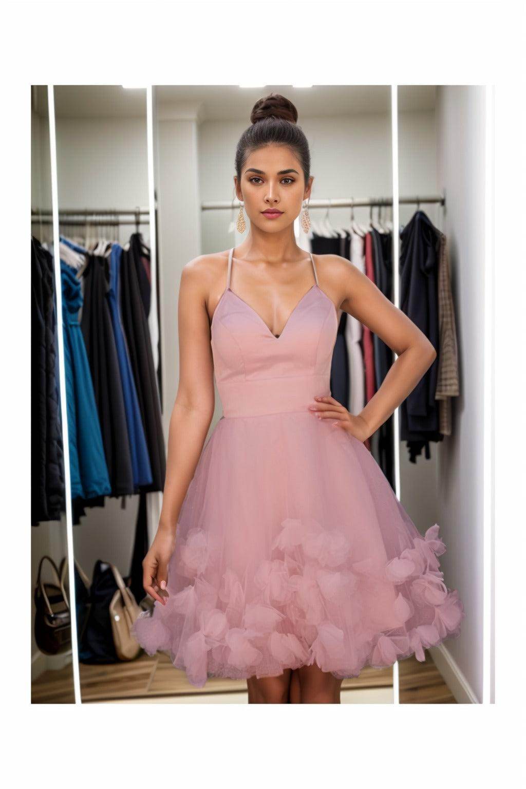 A-Line Knee Length Satin Homecoming Dresses CS0532