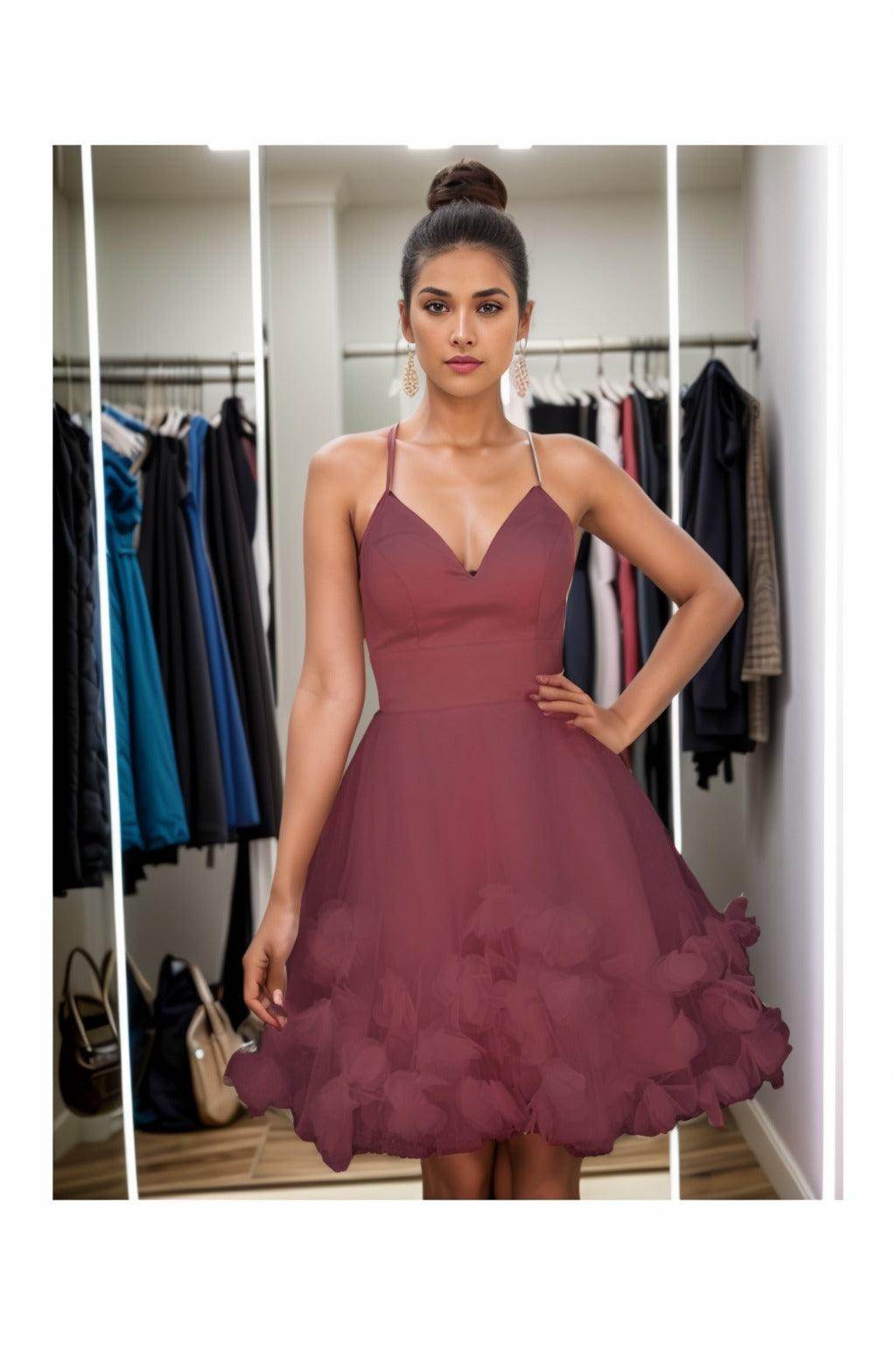 A-Line Knee Length Satin Homecoming Dresses CS0532