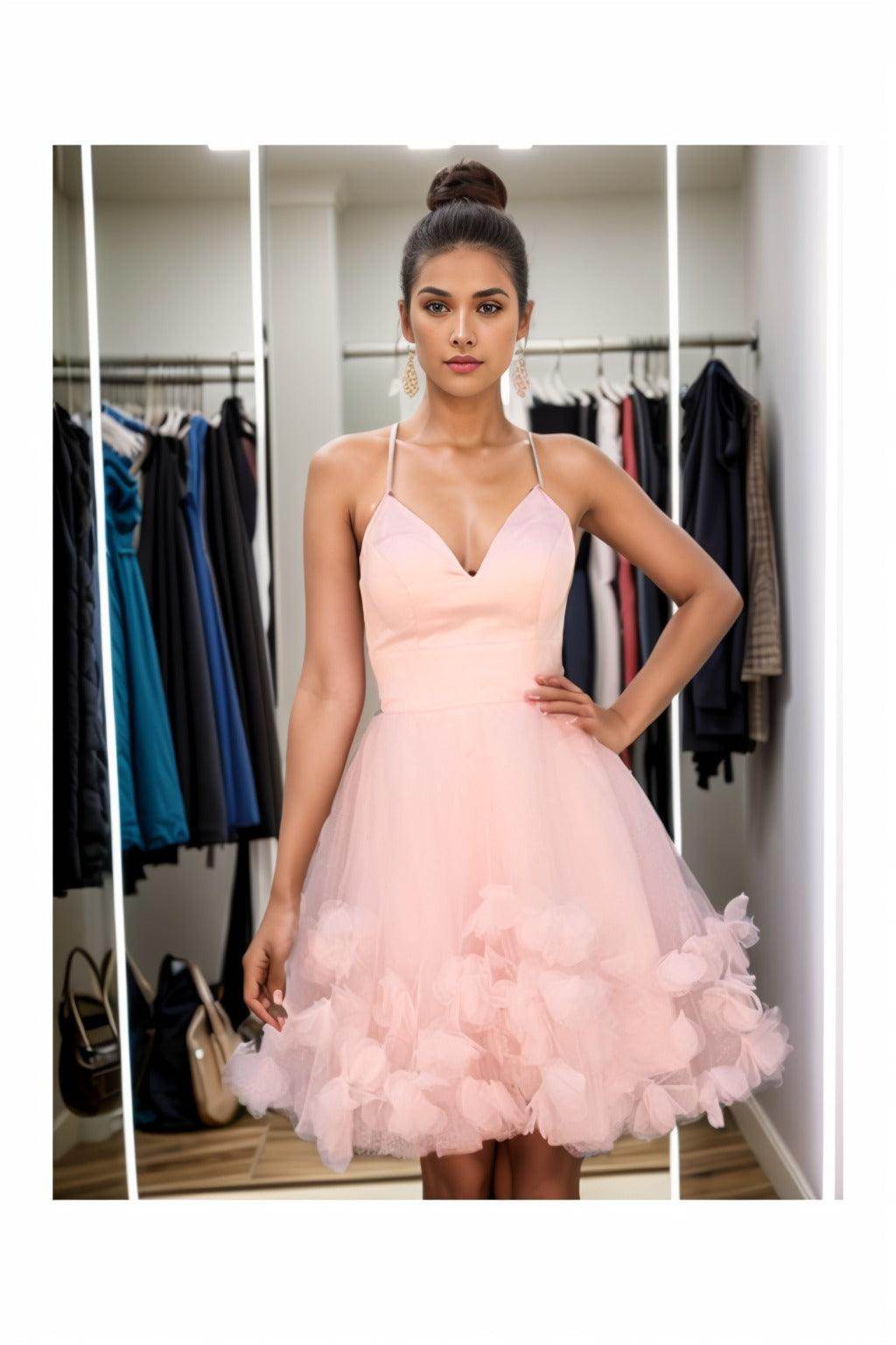 A-Line Knee Length Satin Homecoming Dresses CS0532