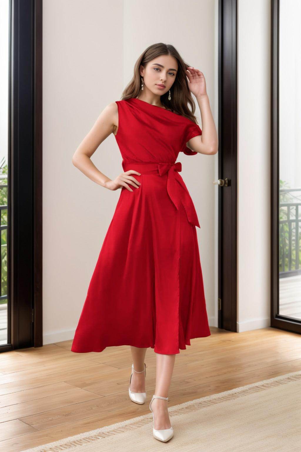 Sheath-Column Tea Length Silk-Like Graduation Dresses CS0540