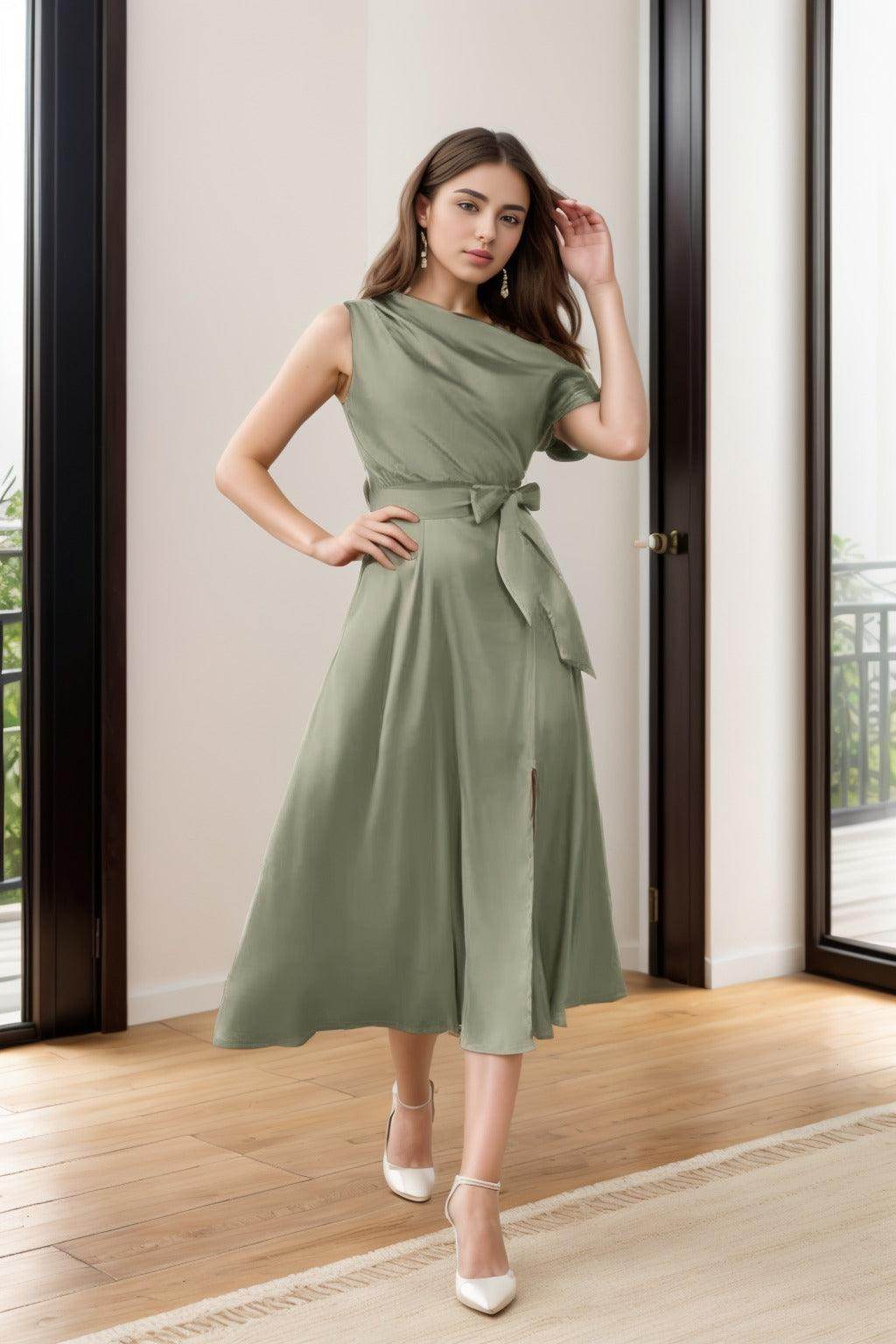 Sheath-Column Tea Length Silk-Like Graduation Dresses CS0540