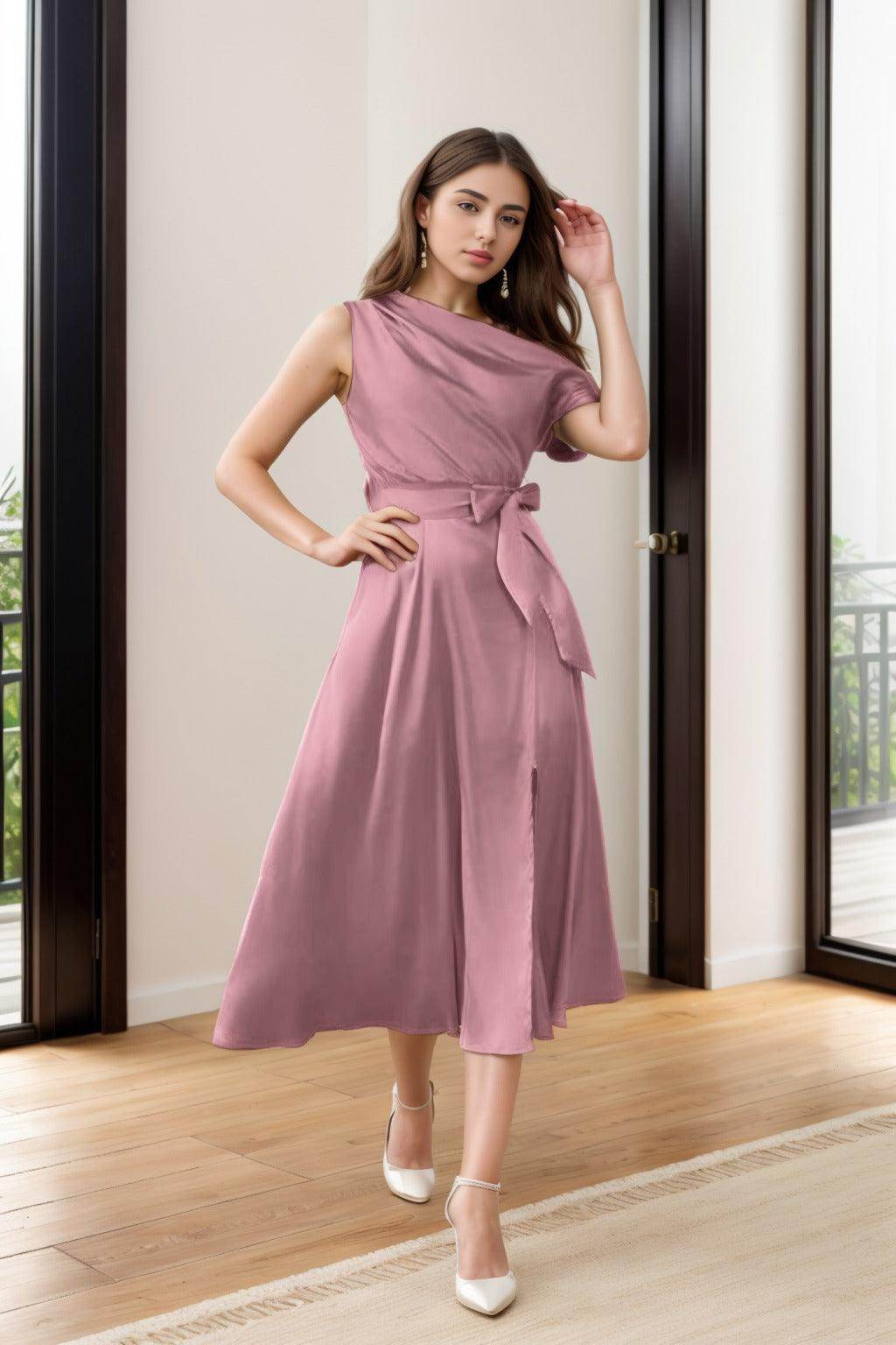 Sheath-Column Tea Length Silk-Like Graduation Dresses CS0540