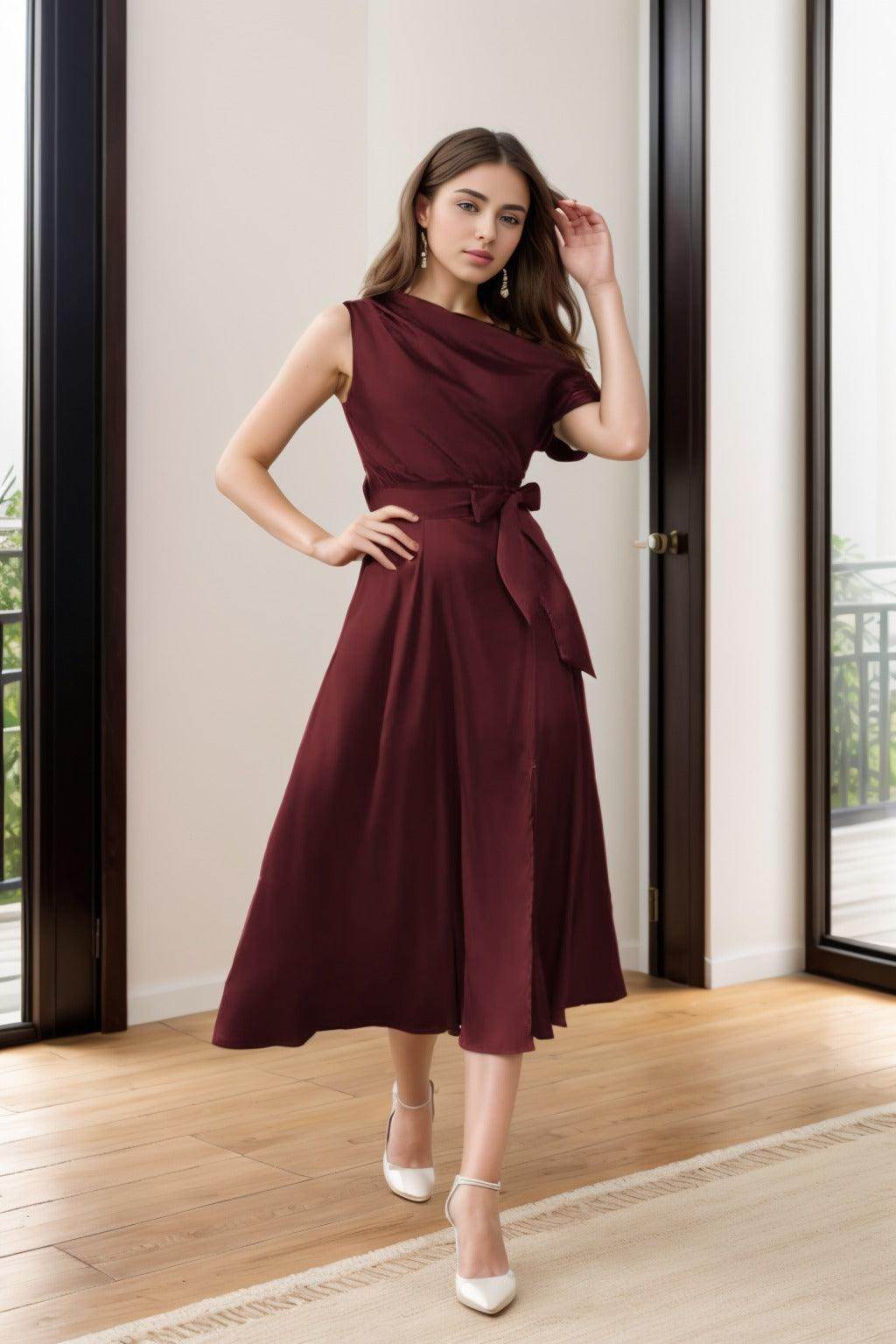 Sheath-Column Tea Length Silk-Like Graduation Dresses CS0540