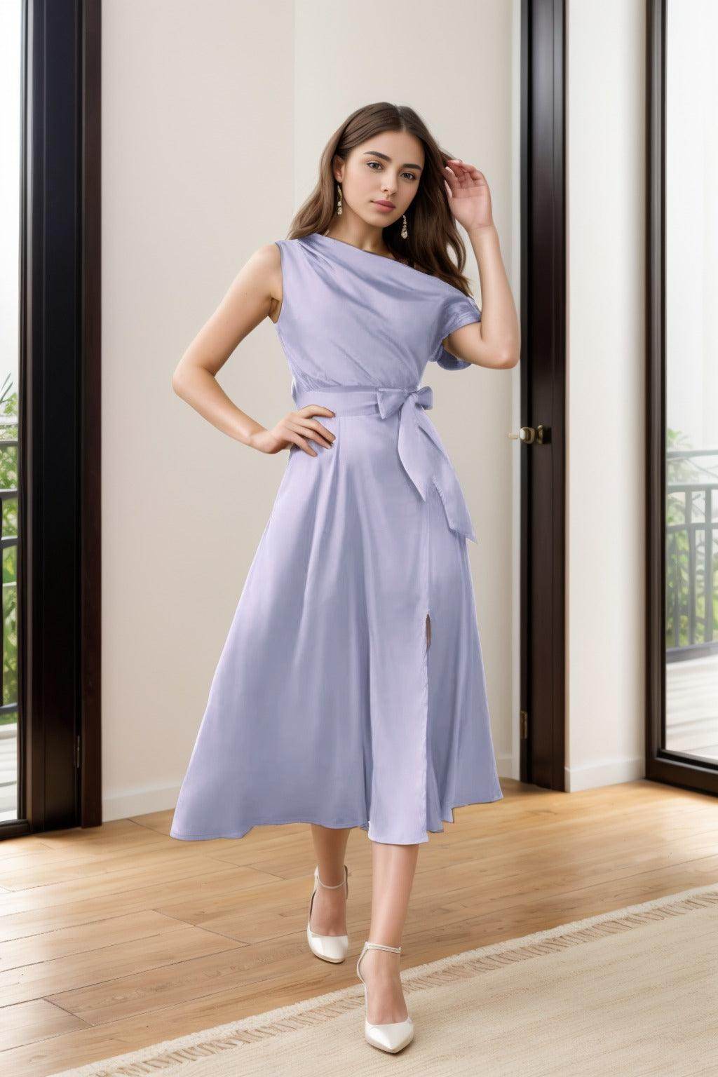 Sheath-Column Tea Length Silk-Like Graduation Dresses CS0540