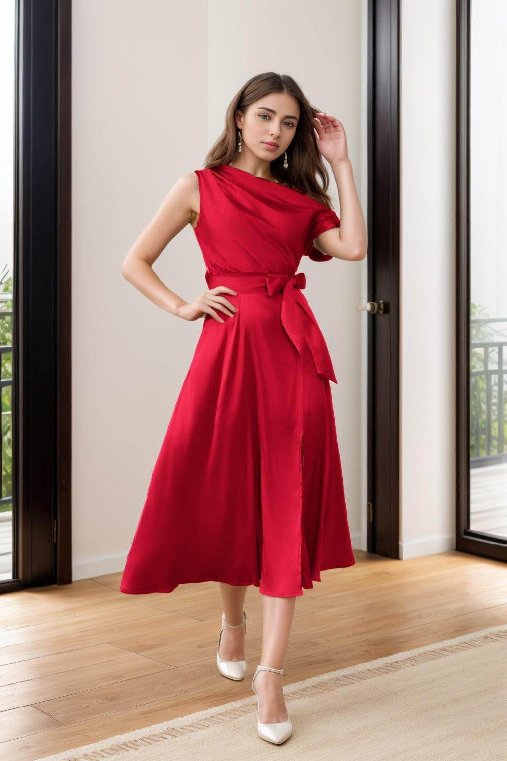 Sheath-Column Tea Length Silk-Like Graduation Dresses CS0540