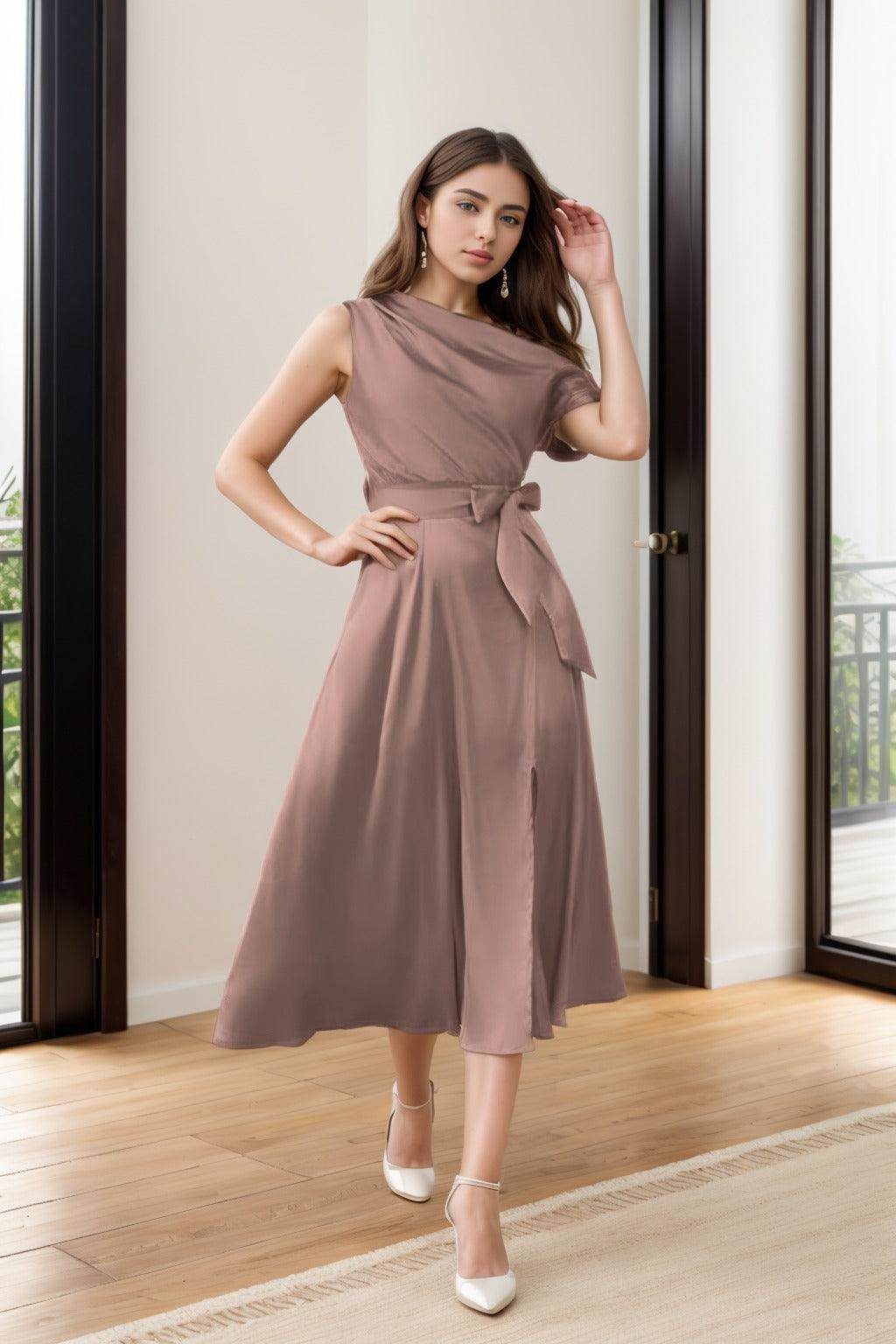 Sheath-Column Tea Length Silk-Like Graduation Dresses CS0540