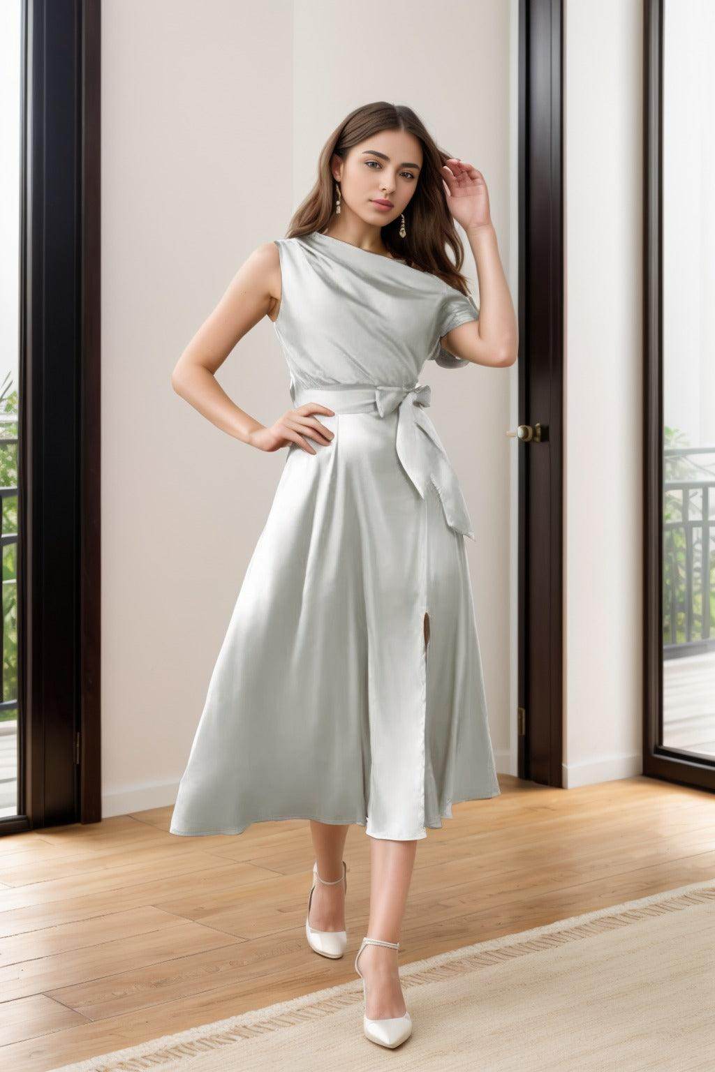 Sheath-Column Tea Length Silk-Like Graduation Dresses CS0540