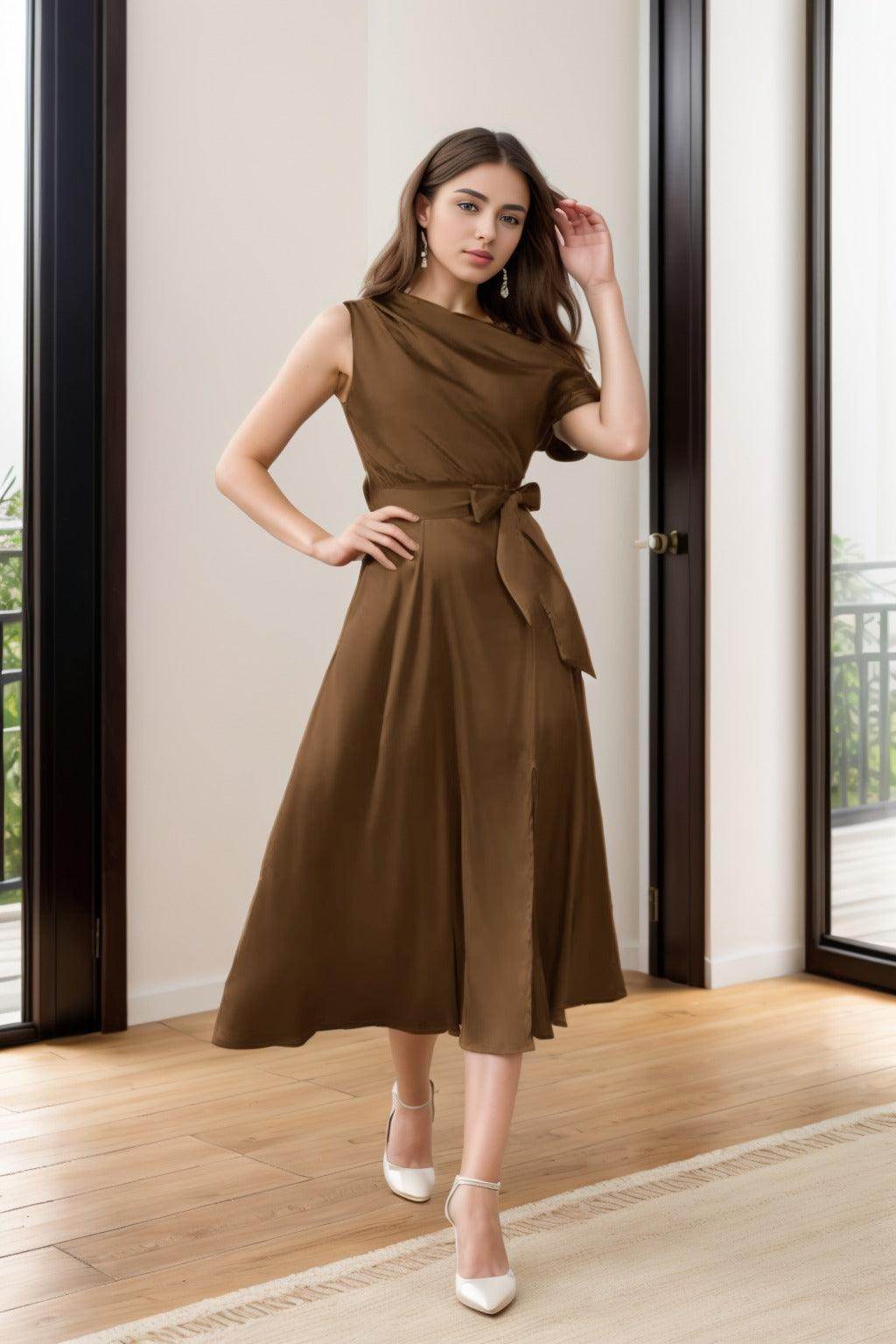 Sheath-Column Tea Length Silk-Like Graduation Dresses CS0540