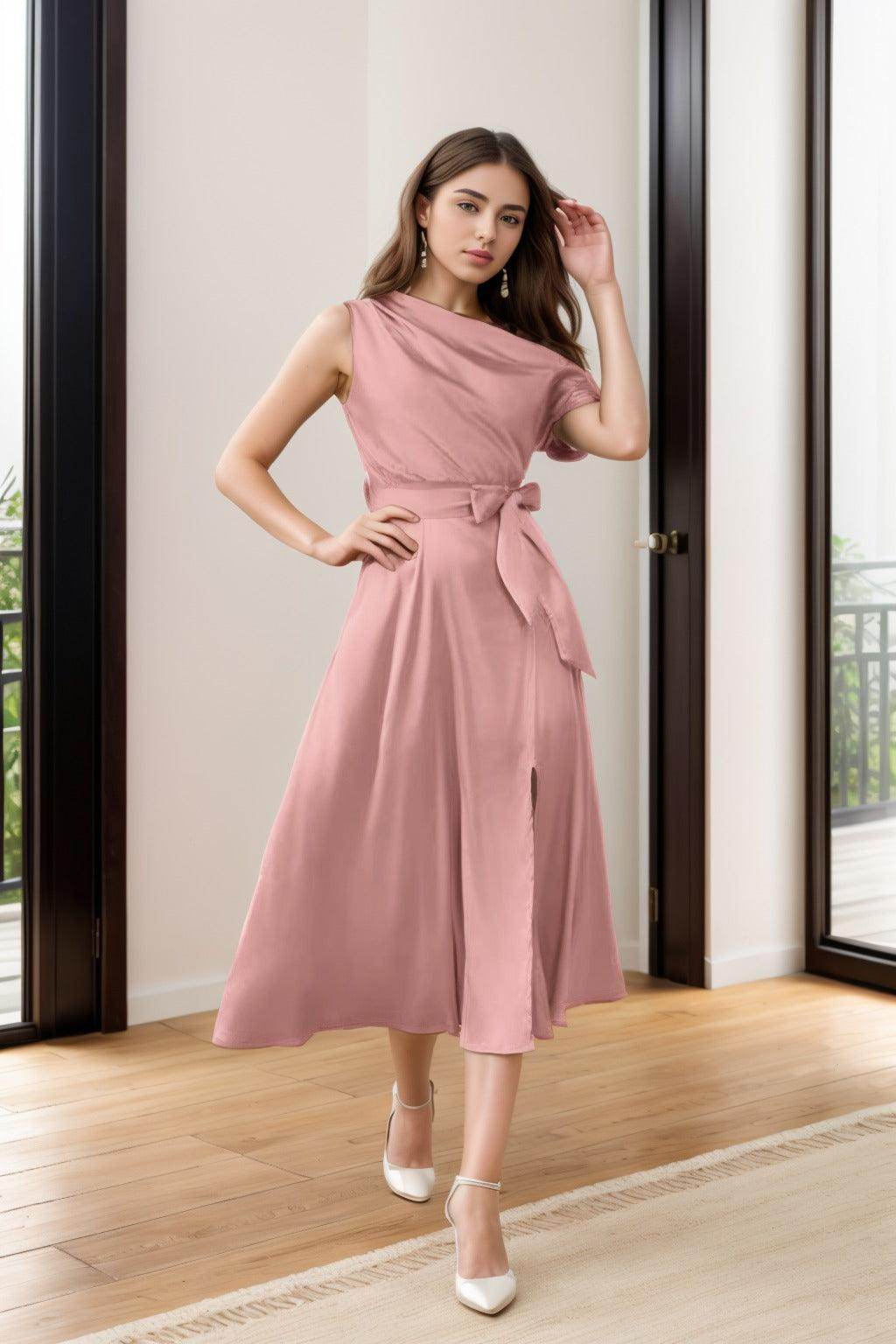 Sheath-Column Tea Length Silk-Like Graduation Dresses CS0540