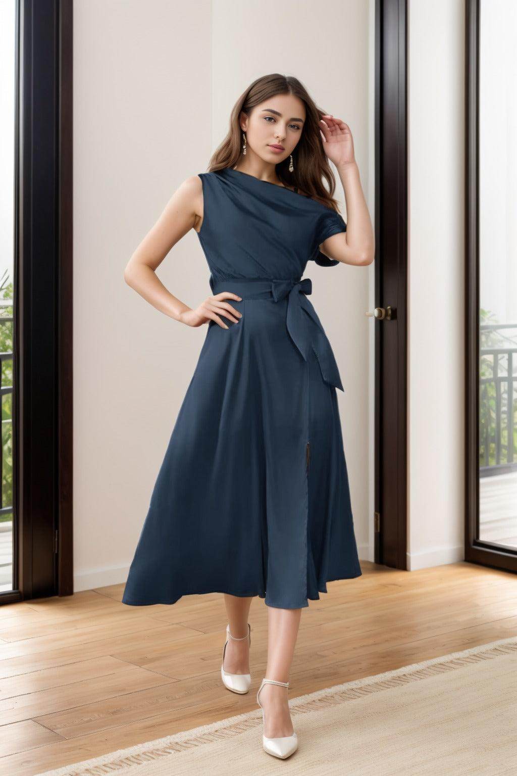 Sheath-Column Tea Length Silk-Like Graduation Dresses CS0540