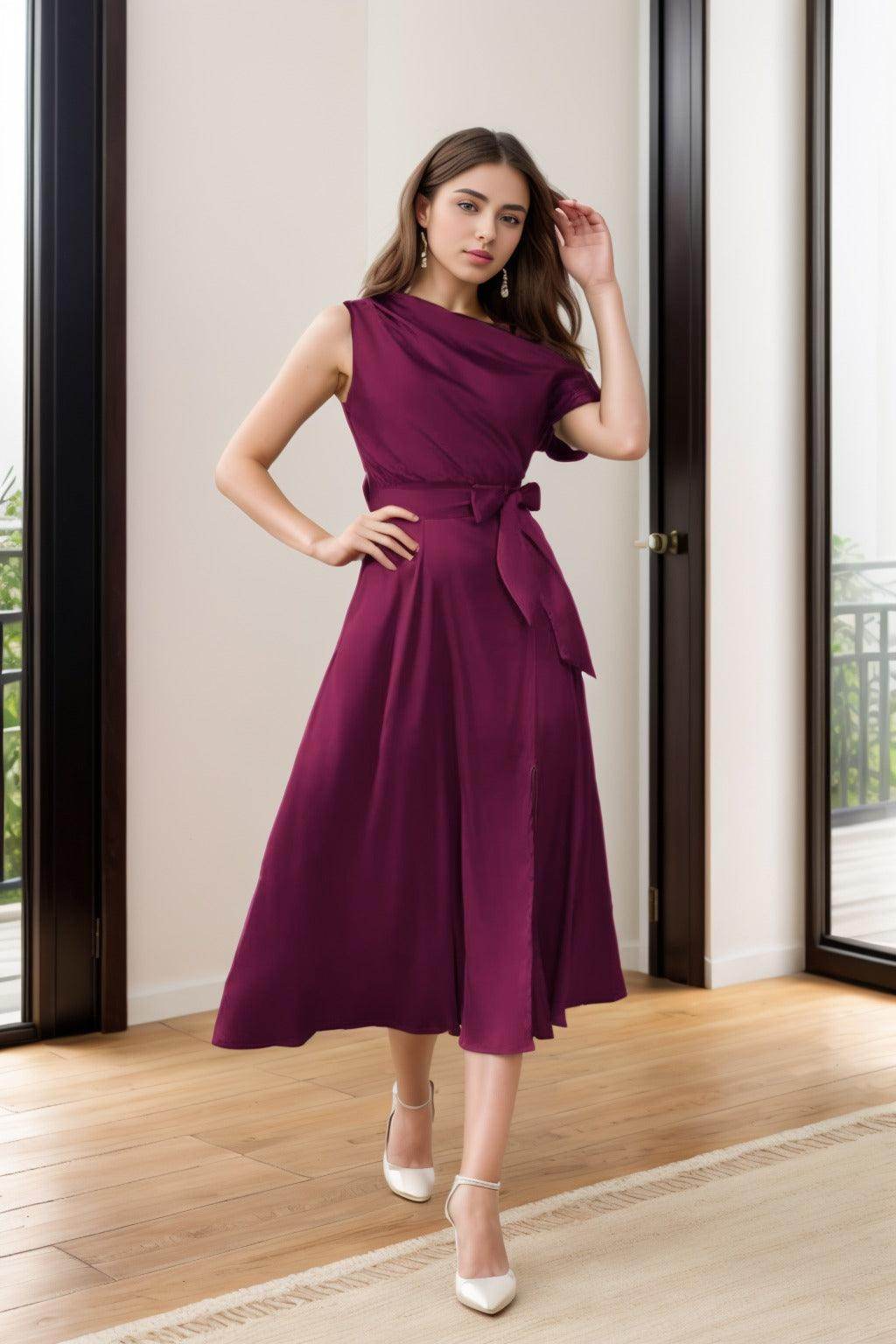 Sheath-Column Tea Length Silk-Like Graduation Dresses CS0540