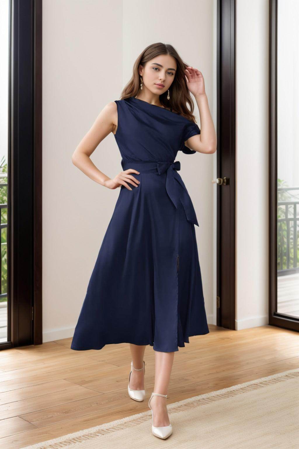 Sheath-Column Tea Length Silk-Like Graduation Dresses CS0540