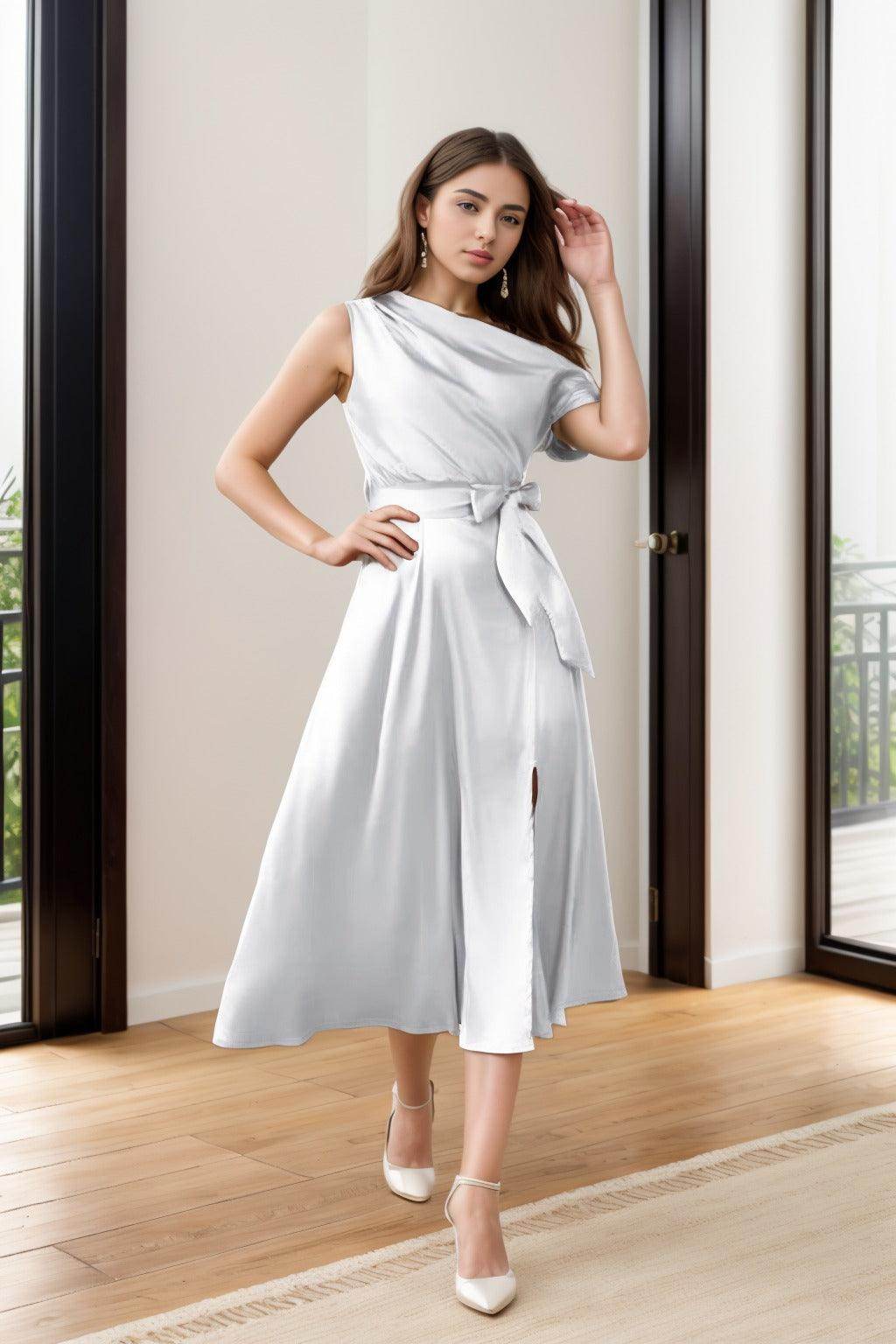 Sheath-Column Tea Length Silk-Like Graduation Dresses CS0540