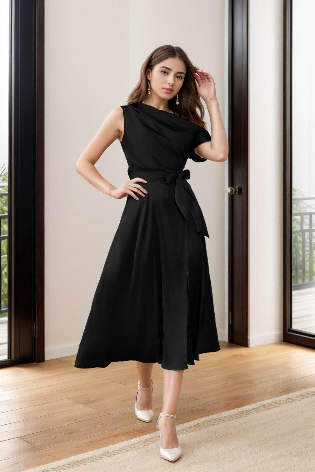 Sheath-Column Tea Length Silk-Like Graduation Dresses CS0540
