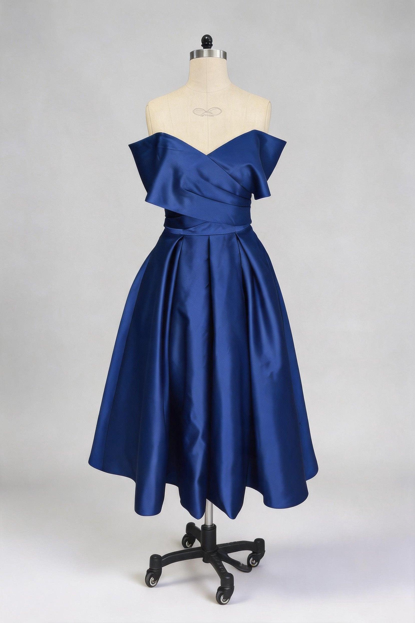 A-Line Tea Length Satin Graduation Dresses CS0556