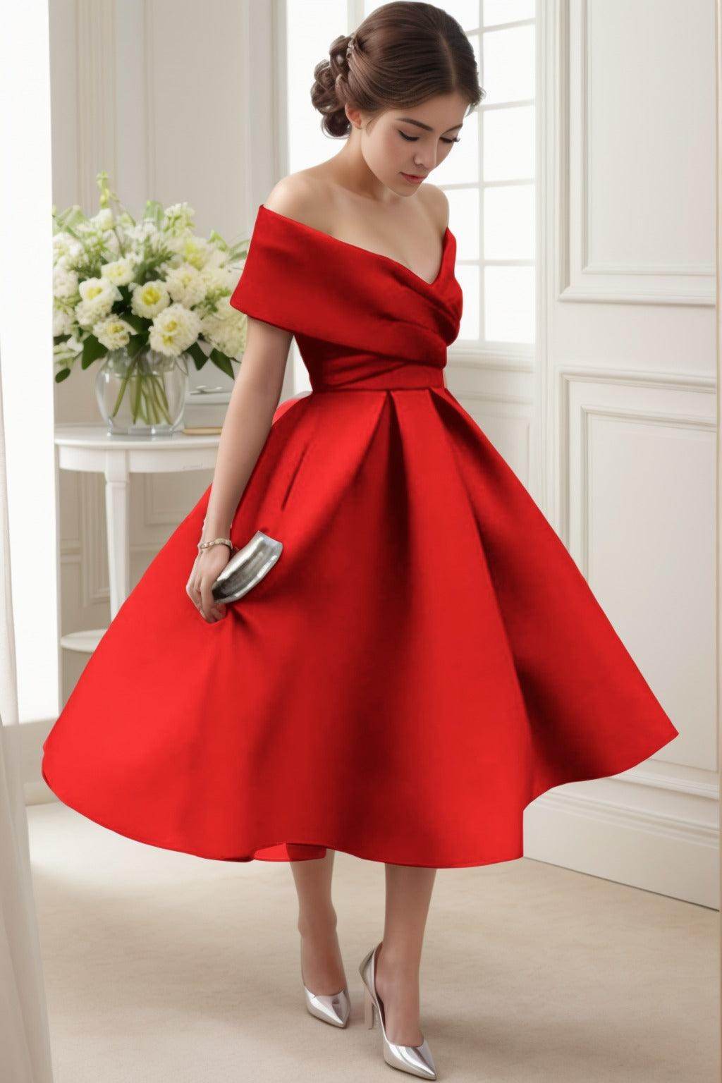 A-Line Tea Length Satin Graduation Dresses CS0556