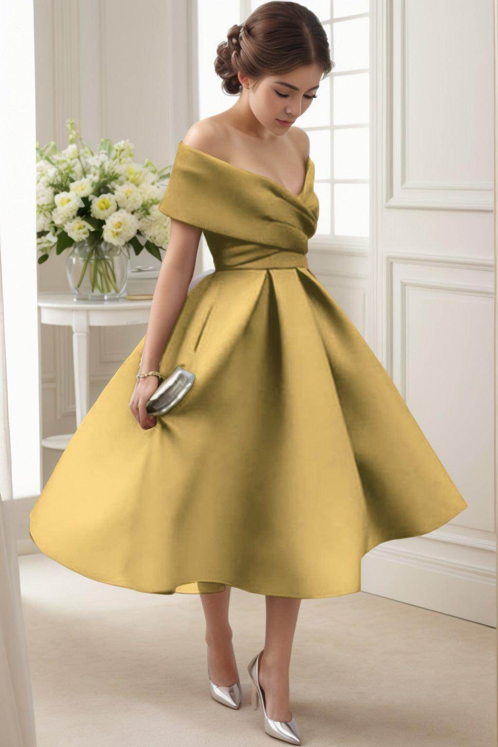 A-Line Tea Length Satin Graduation Dresses CS0556